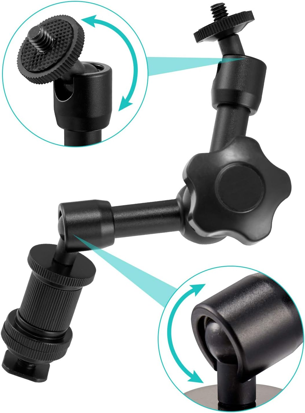 WANBY Magic Arm 7" Articulating Friction Arm & Large Adjustable Super Clamp Pliers Clip with 1/4" and 3/8" Thread for DSLR Camera Rig LCD Monitor LED Flash Lights image number 4