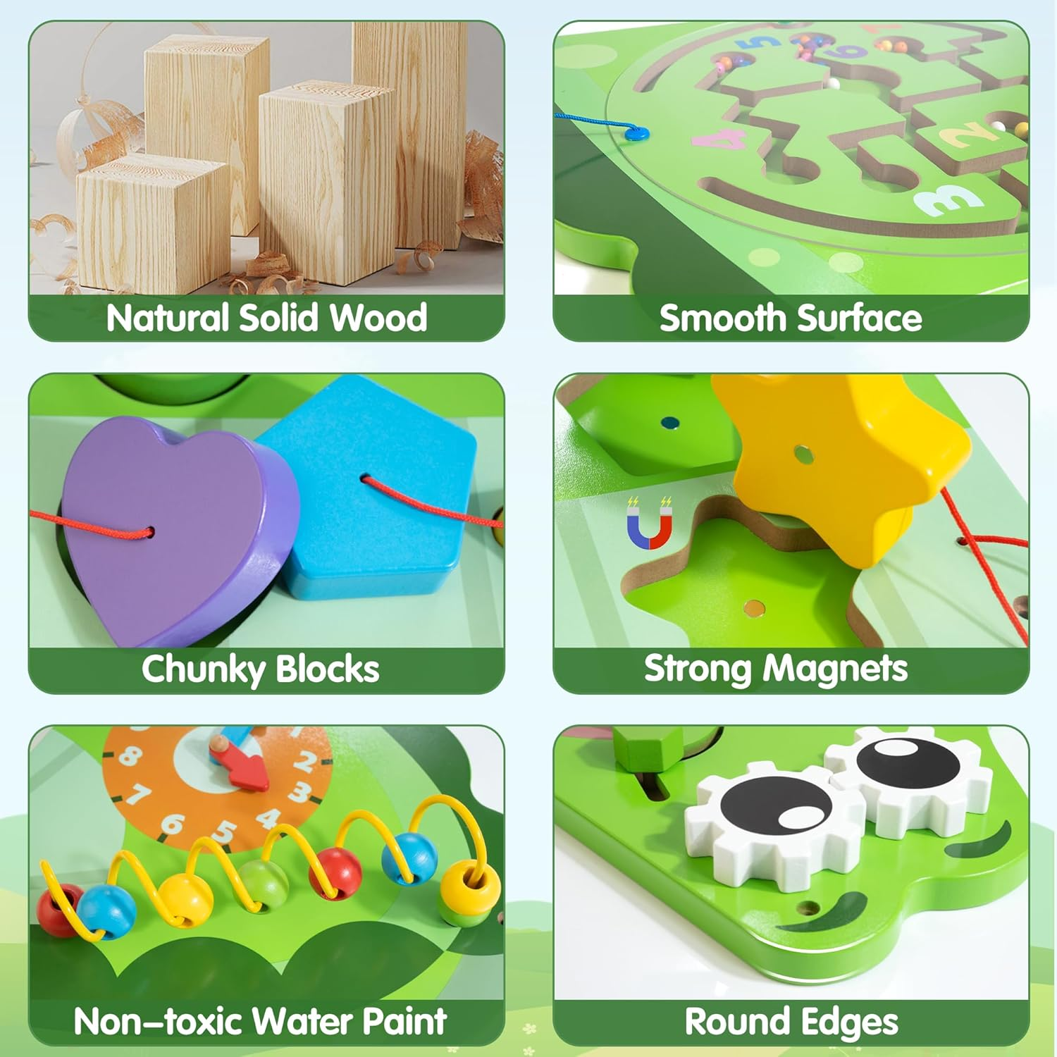 Crocodile Activity Wall Panels, 9-In-1 Crocodile Busy Board Wooden Montessori Educational Sensory Board Playroom Toys Daycare Learning Toy for Girls & Boys image number 5