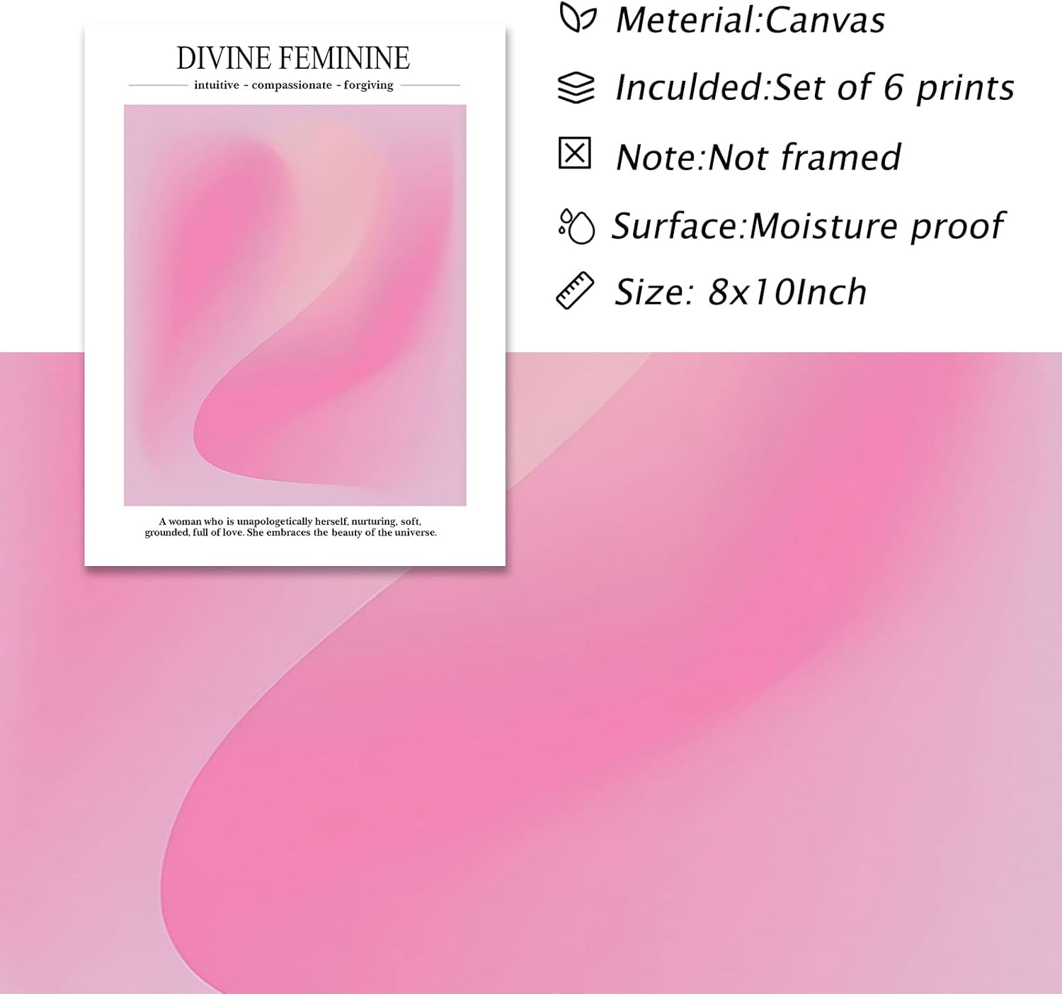 PWTXKAH Trendy Wall Art Prints Angel Number Poster Pink Aura Artwork Colorful Gradient Painting Daily Affirmations Women Picture Aura Poster Canvas Colorful Aesthetic Prints Room 8X10Inch Unframed - Pink image number 3