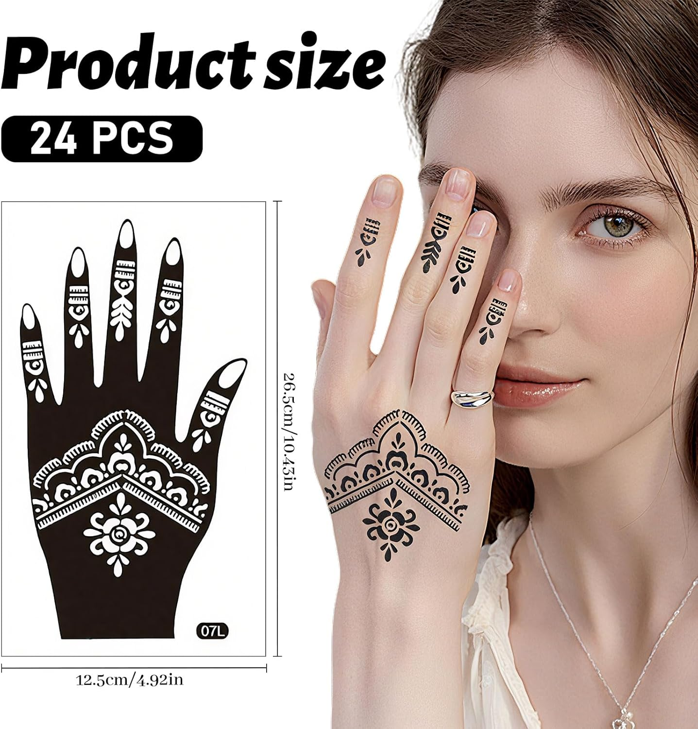 Weploda 24 Henna Tattoos Temporary Tattoo Stencils Indian Arabic Hands Tattoo Temple Stickers for Women image number 6