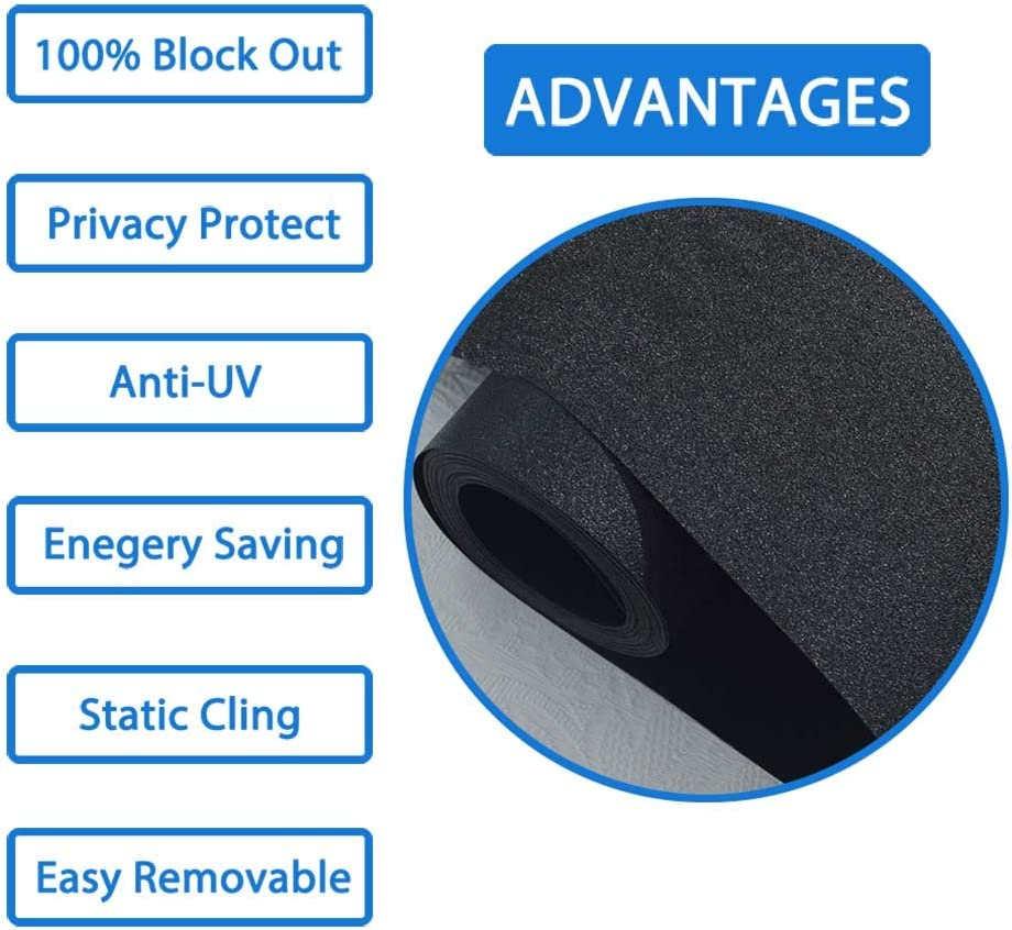 Arthome All Blackout Window Film, 45X254Cm Removable Privacy Film，Anti UV Dark Window Tint Frosted Decorative Privacy Films No Glue Self Static Cling for Bathroom Living Bedroom Kitchen Home image number 6