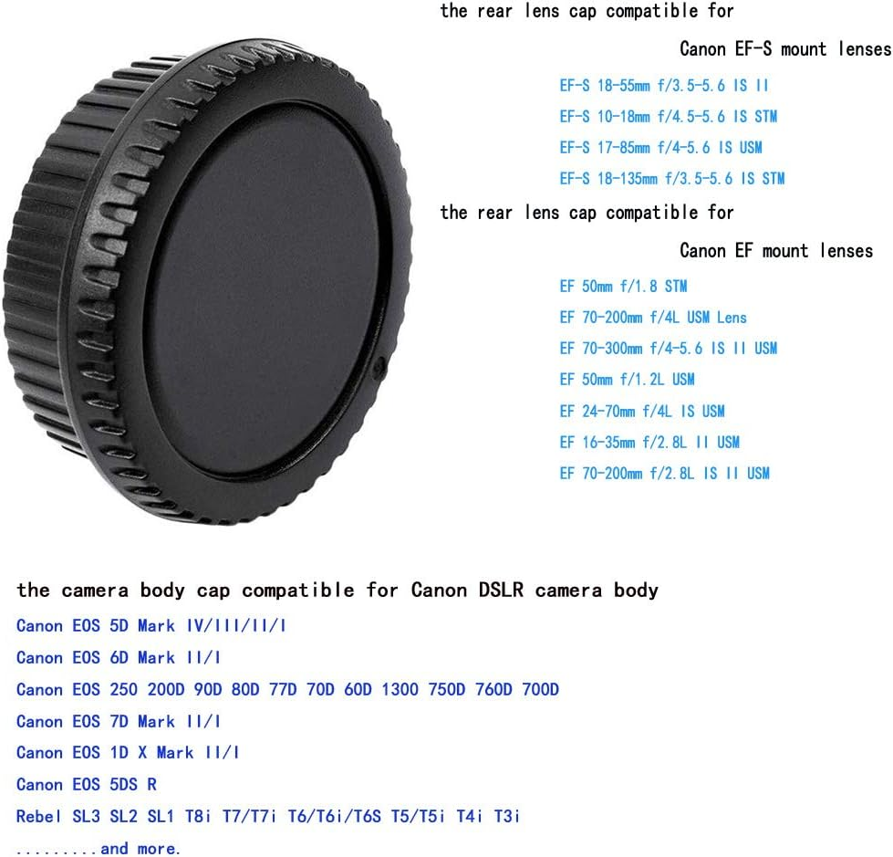 EF/EF-S Body Cap & Rear Lens Cap Cover for Canon Rebel SL3 SL2 T8I T7 T7I EOS 850D 250D 200D More Canon EF/EF-S Mount DSLR(2 Kits), Fire Rock Lens Accessories for SL3 T8I image number 4