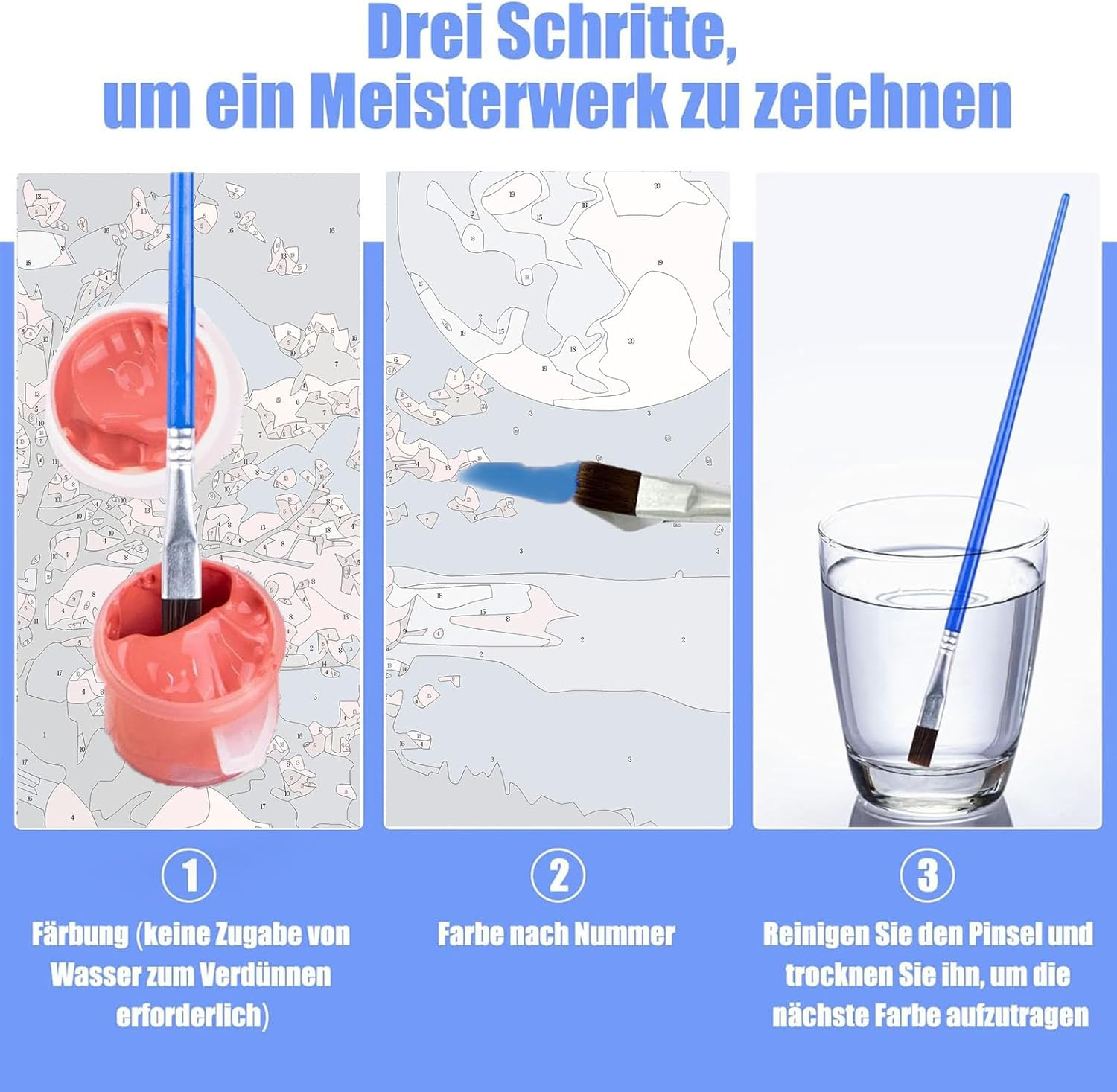 Pujeknm Paint by Numbers Adult Moon DIY Landscape Hand Painted Oil Painting Kit for Beginners, with 3 Brushes and Acrylic Paint, Hand Painted Oil Painting Kit as a Gift, 40 X 50 Cm (Frameless) image number 2