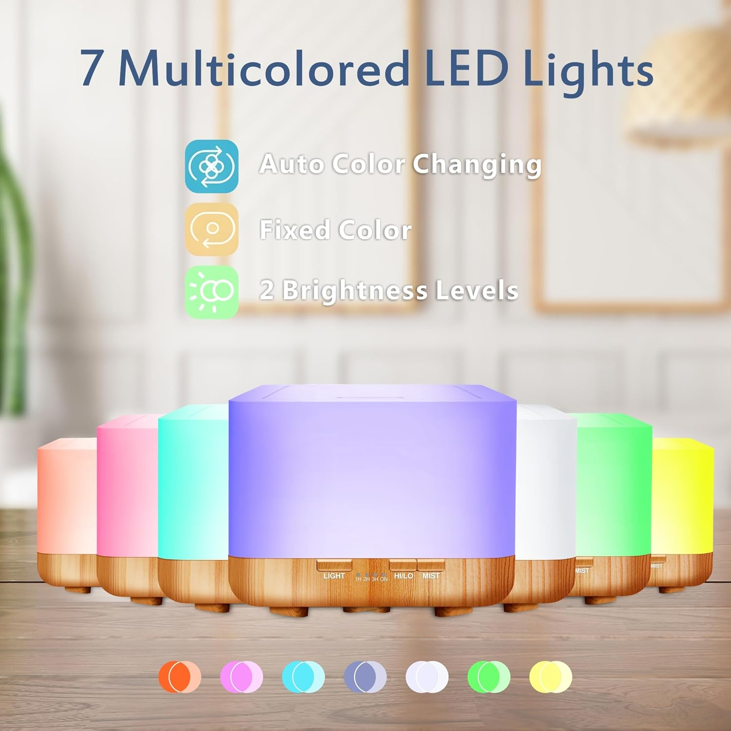 Sunfuny Essential Oil Diffuser, 600Ml Aromatherapy Diffuser Mini Air Humidifier with Remote, Ultrasonic Aroma Oil Vaporizer, Small Fragrance Cool Mist Humidifier with 7 LED Lights for Home, Xmas Gift image number 2