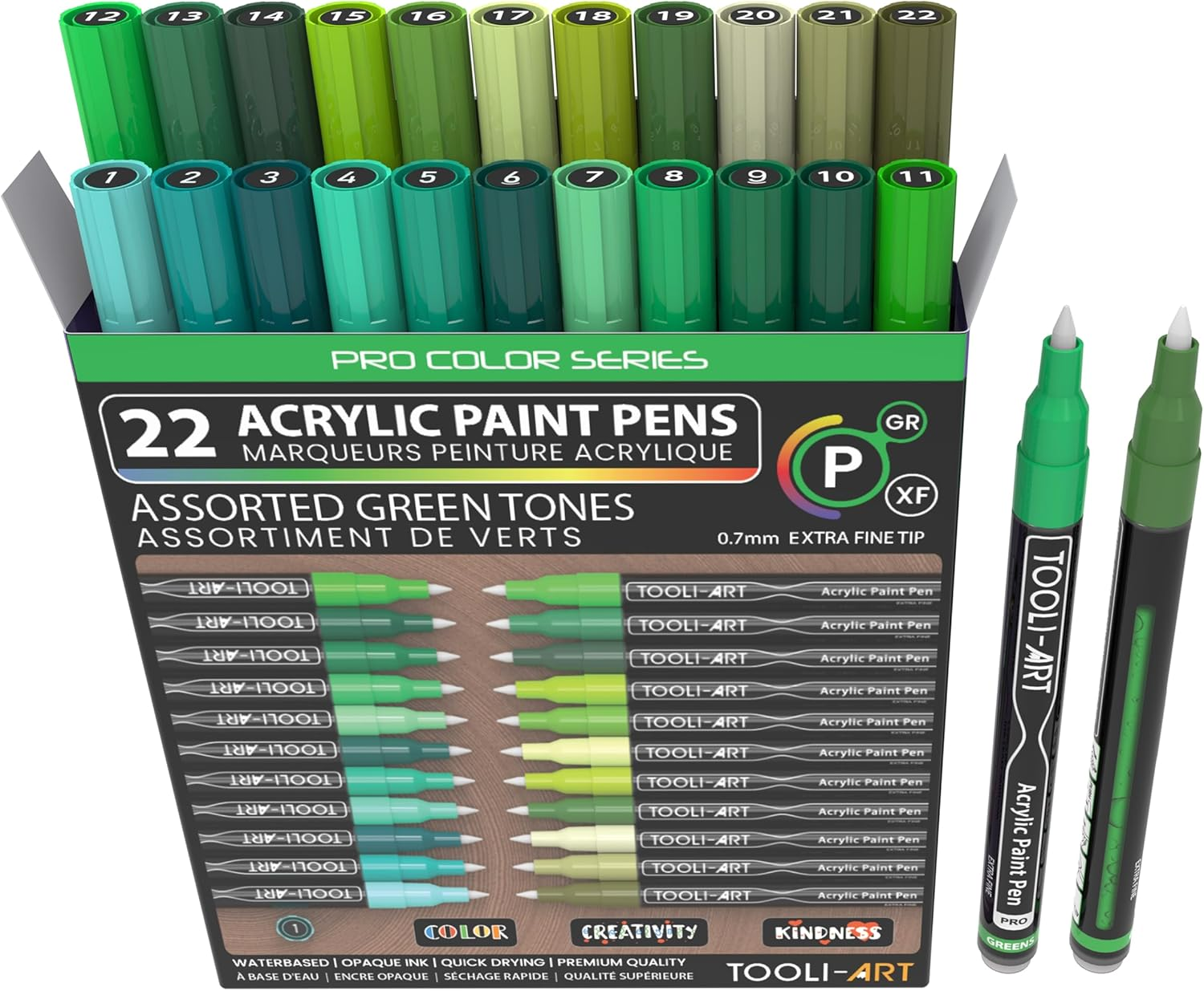 Acrylic Paint Pens 22 Assorted Gray Pro Color Series Markers Set 0.7Mm Extra Fine Tip for Rock Painting, Glass, Mugs, Wood, Metal, Canvas, DIY Projects, Outlining, Detailing. Non Toxic, Waterbased