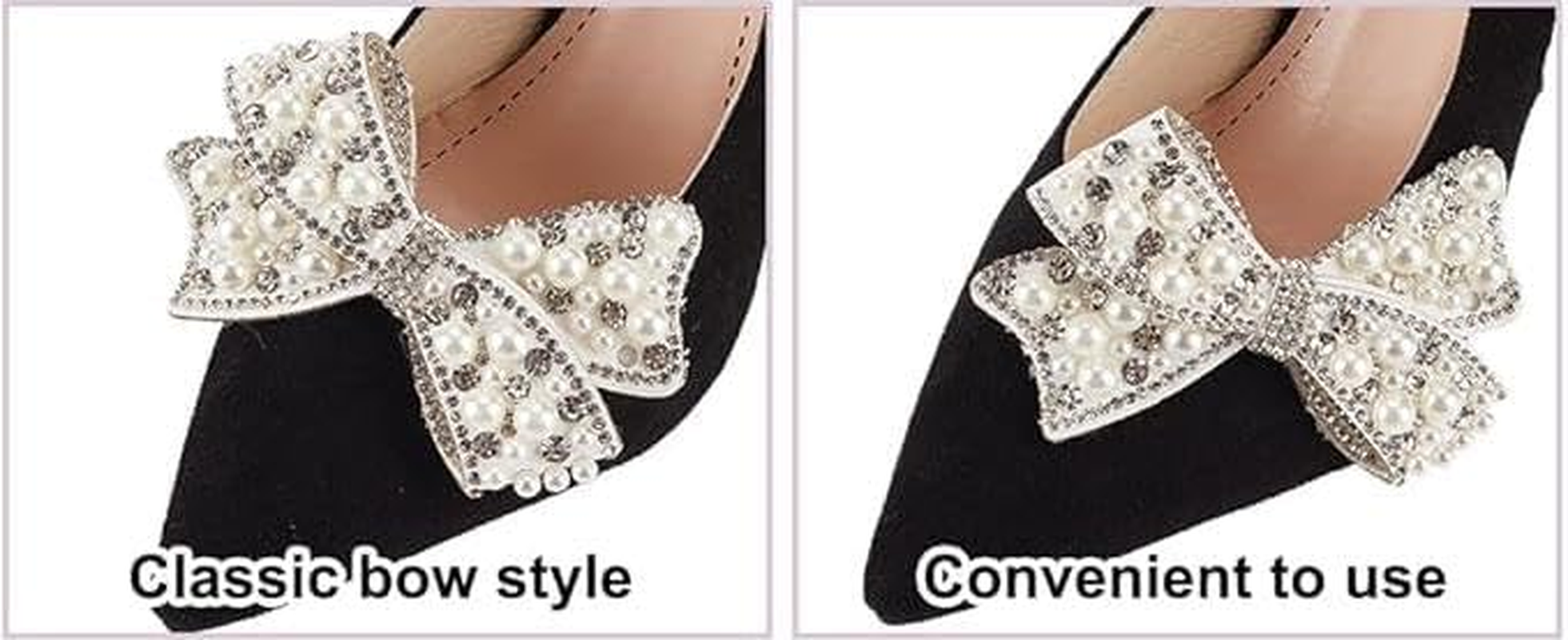 1 Pair Pearl Bow Shoe Clips Wedding Bow Shoe Buckles Bridal Removable Shoe Clips Bowknot Shoe Buckle Clothing Hair Decorations for Women Party Heels Flats Pumps Craft (White, One Size) image number 6