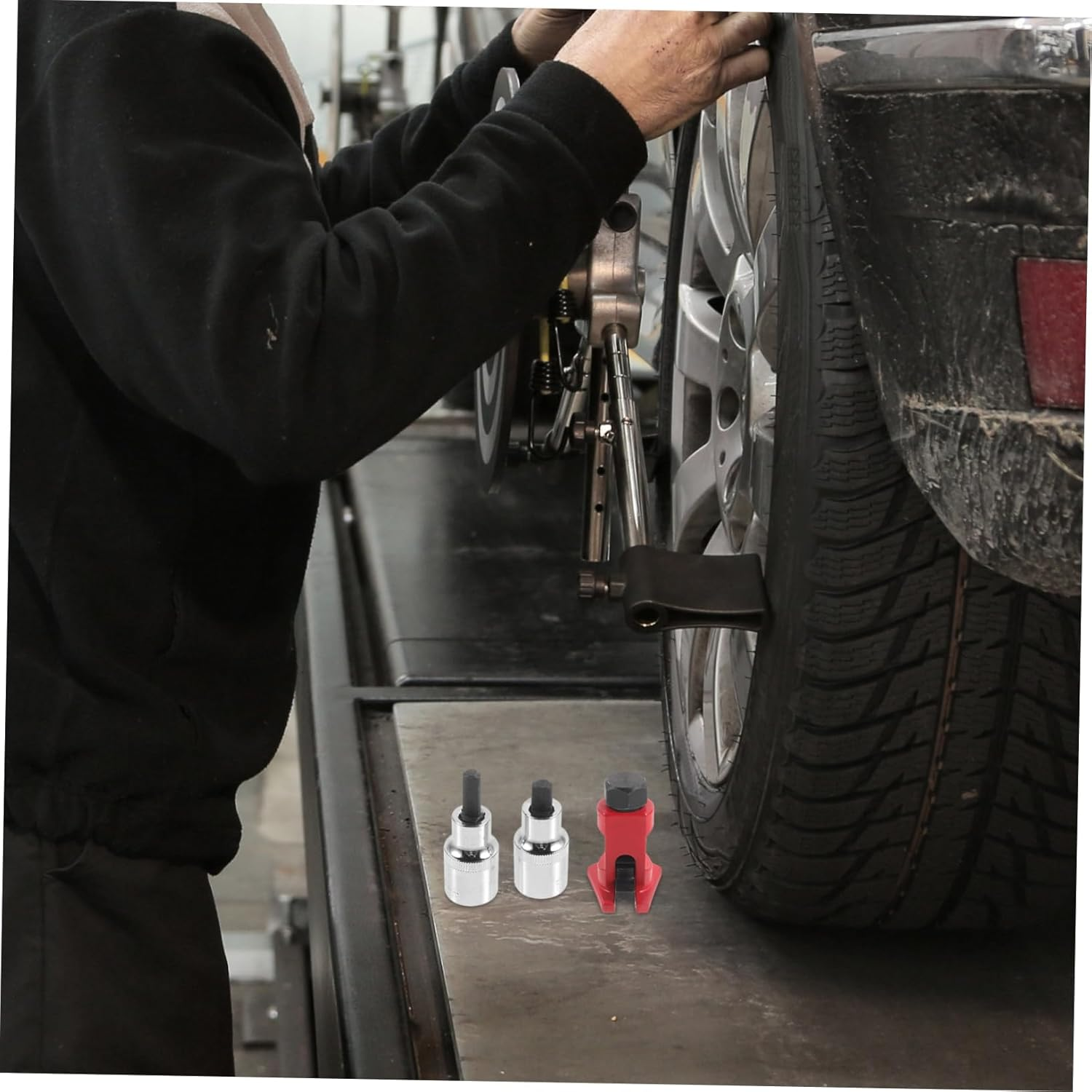 COOLHIYA 3Pcs Automotive Strut Spreader Tool Set with Strut Nut Socket for Suspension Arm and Shock Absorber Removal, Red Mechanical Hand Tool Kit for Vehicle Maintenance and Repair image number 3