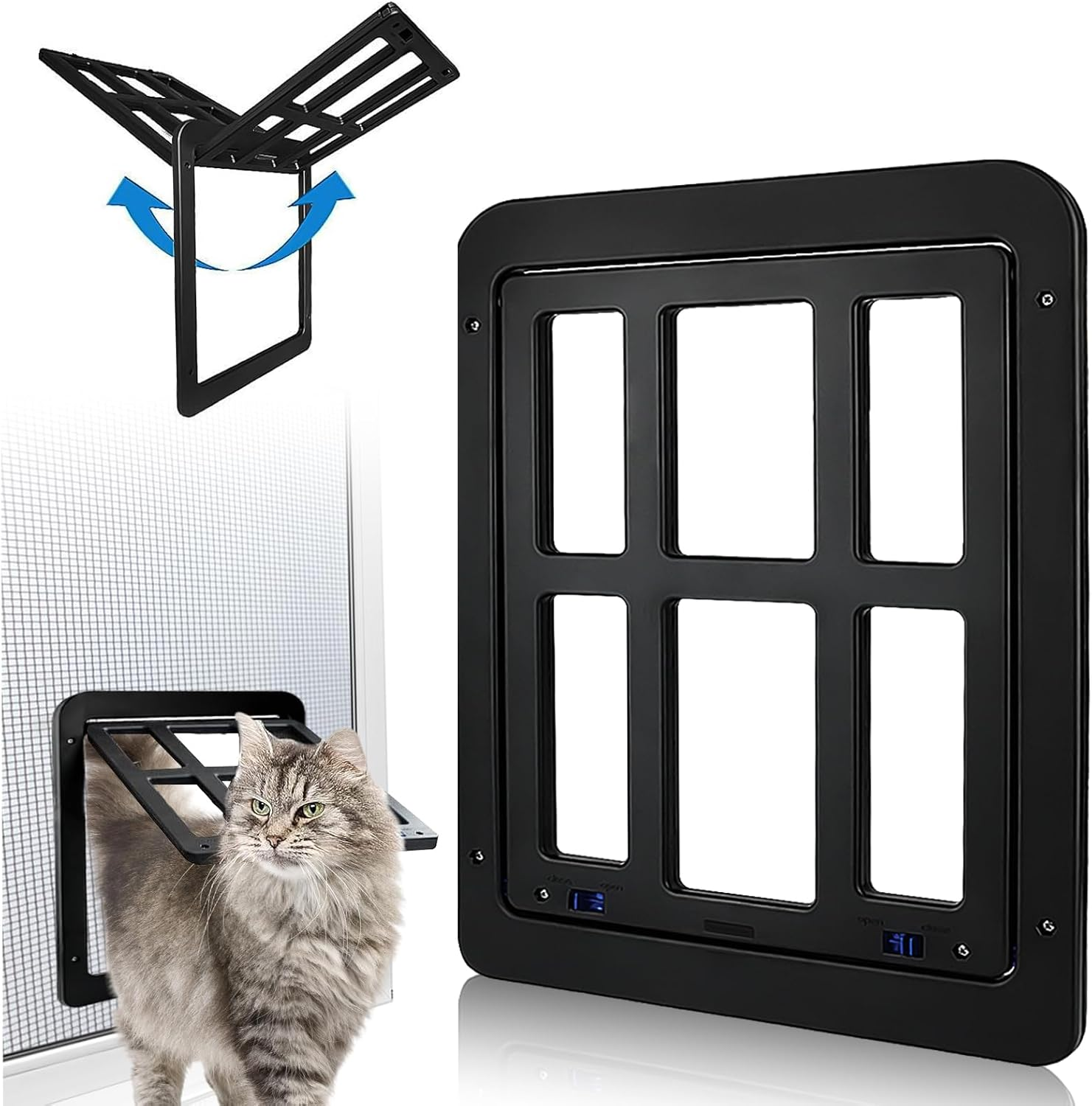 Cat Flap, Fly Screen, 31.5 Cm X 25 Cm, Pet Flap, Fly Screen with Magnet, Lockable, Dog Flap, Cat Door, Pet Door for Cats and Small Dogs (Black) image number 1