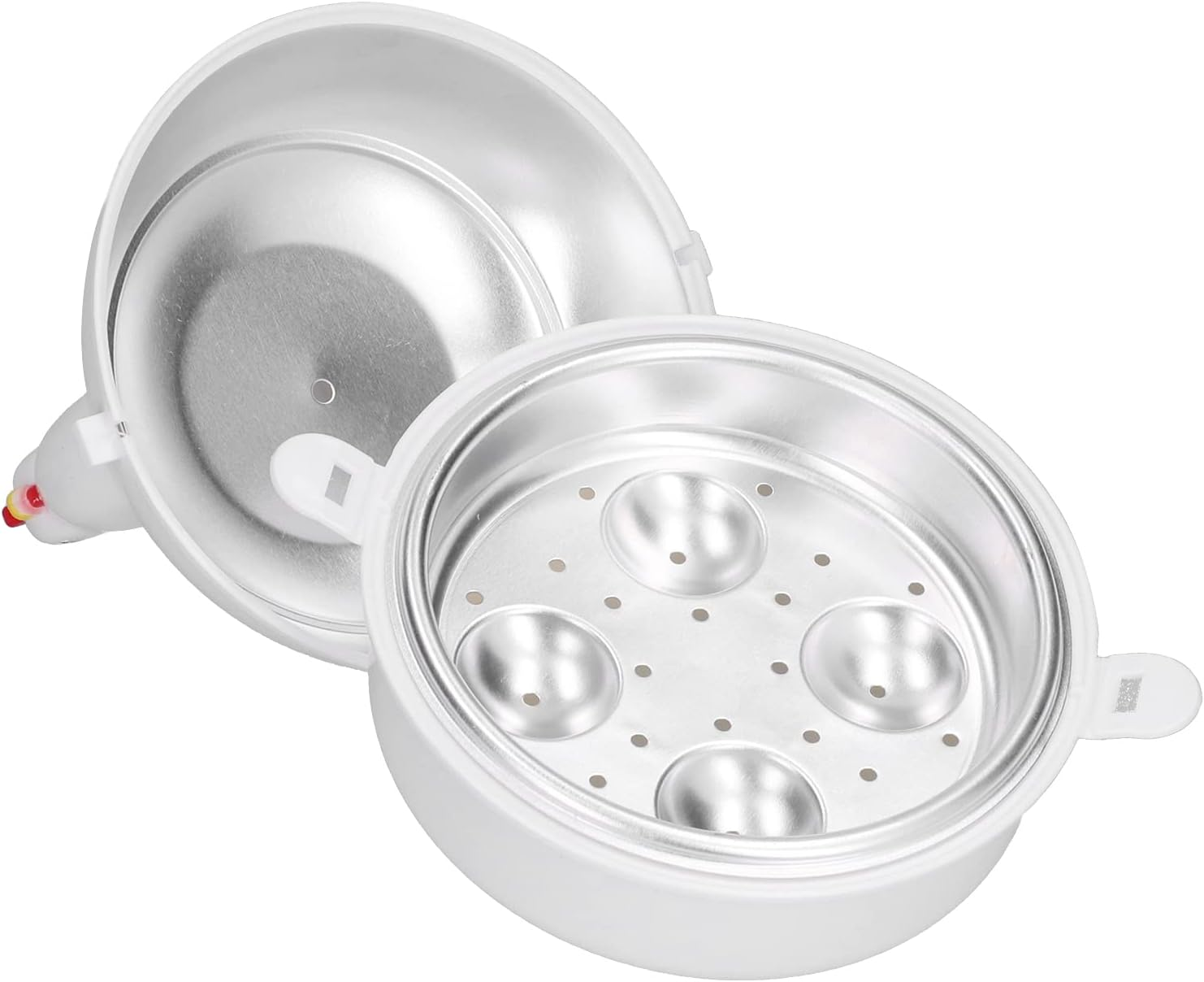 Microwave Oven 4 Eggs Boiler, Microwave Egg Steaner with Handle & Safety Buckle & Aluminum Inner Layer, Steamer Gadgets Cook Soft & Hard Boiled Egg (Chicken Shape 4.8 * 5.1In) image number 1
