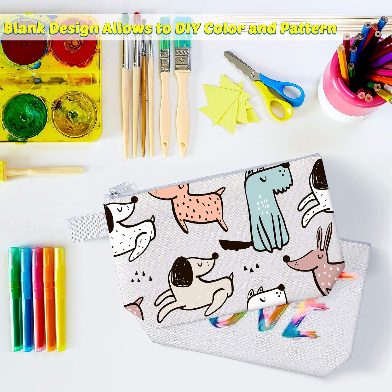 Weewooday 12 Pieces Blank Canvas Makeup Bags with Bottom Handle Bulk Sublimation Zipper Pouch Canvas Cosmetic Bags for Valentines Women Student DIY Craft Travel Toiletry Pencil, White, Practical image number 2