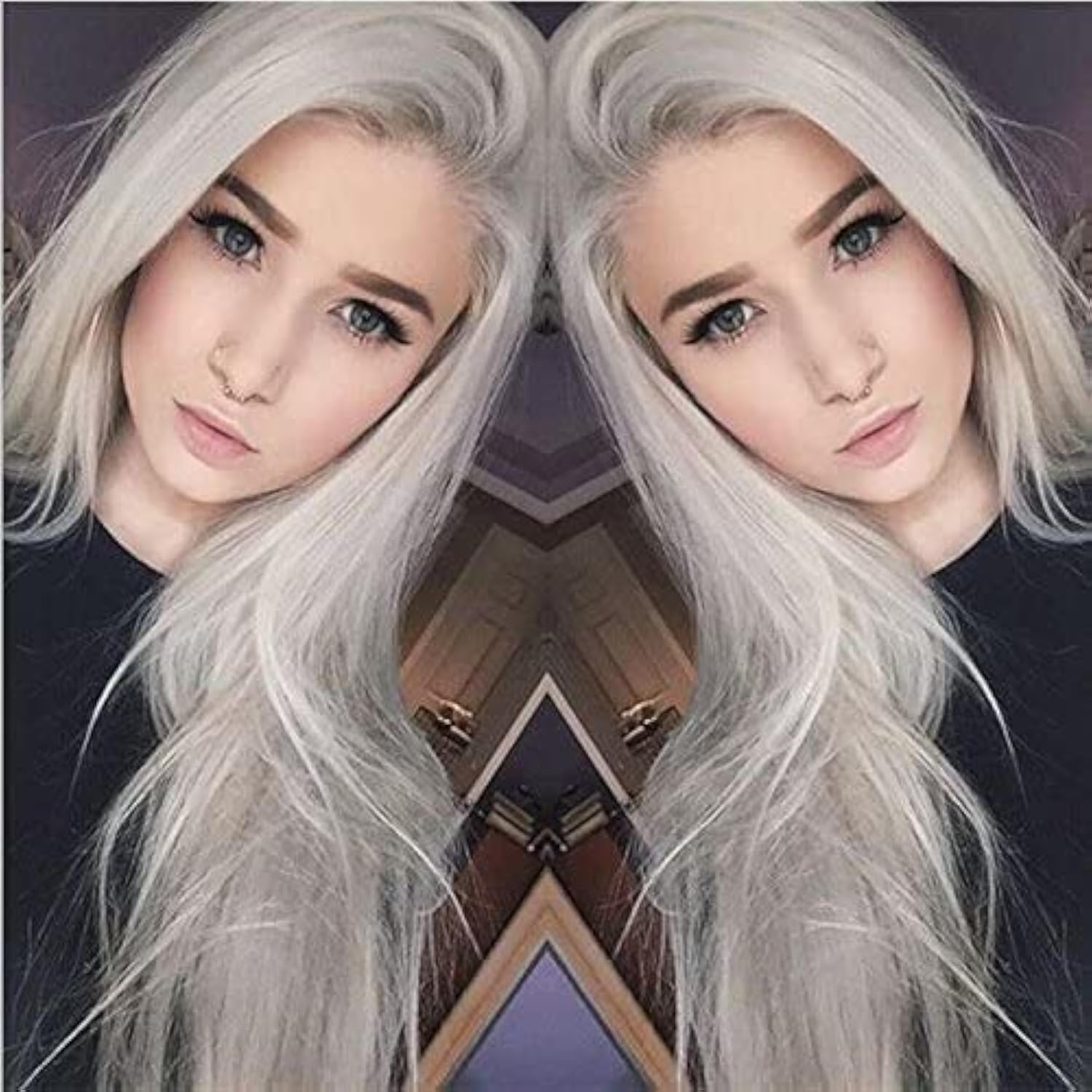 Xiweiya Long Silver Blonde Lace Front Wigs Light Silver Synthetic Lace Front Wig 13X3 Lace Silver Grey Wig Heat Resistant Fiber Half Hand Tied Middle Part for Women Drag Queen 24Inch image number 6