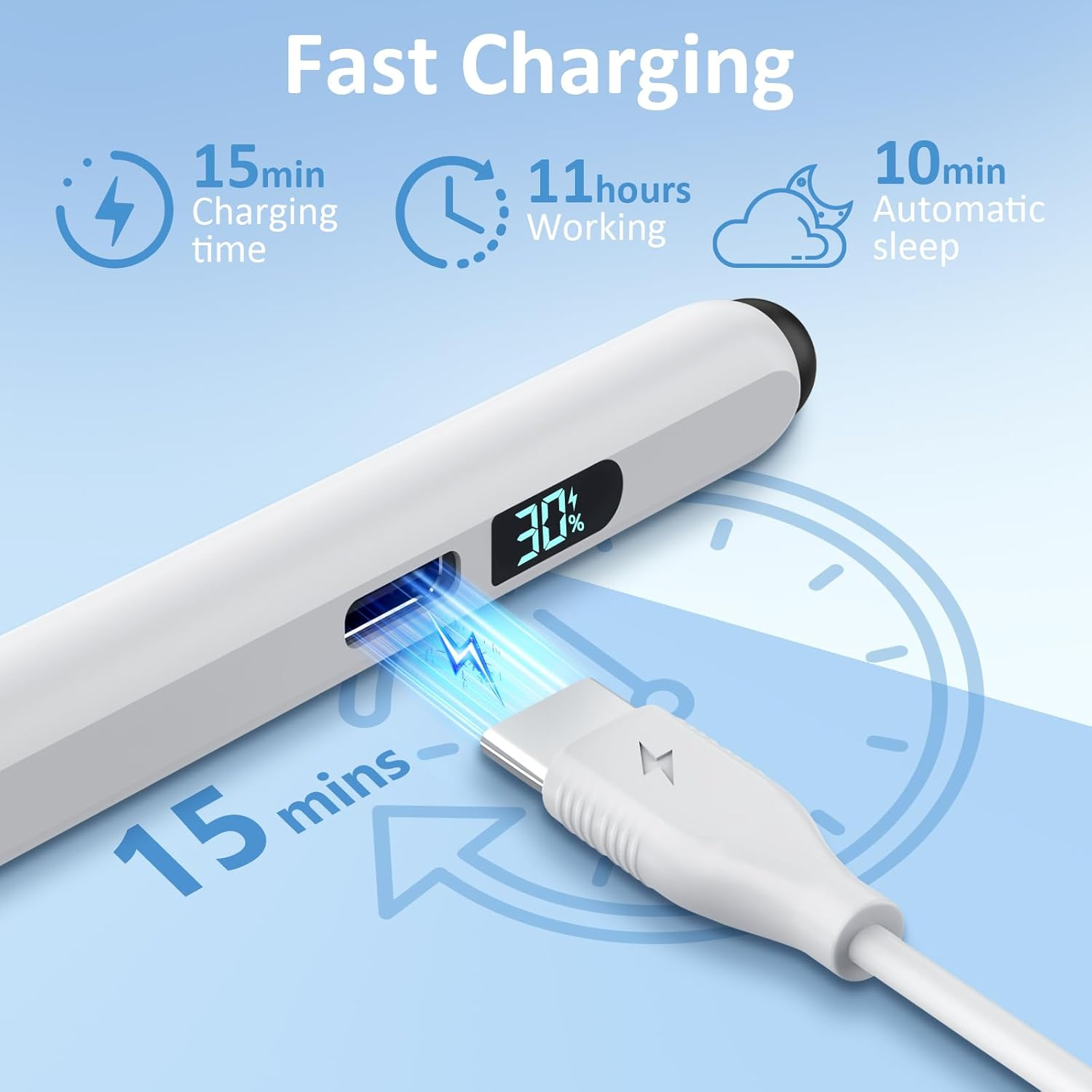 Digiroot Ipad Apple Pencil 2025-2018, LED Power Display Dual-Tip Stylus Pen with 3X Fast Charge, Compatible for Ipad A16 11/10/9/8/7/6, Pro 11"/12.9"/13''/M4, Air M3/M2/5/4/3, Mini 7/6/5 image number 5