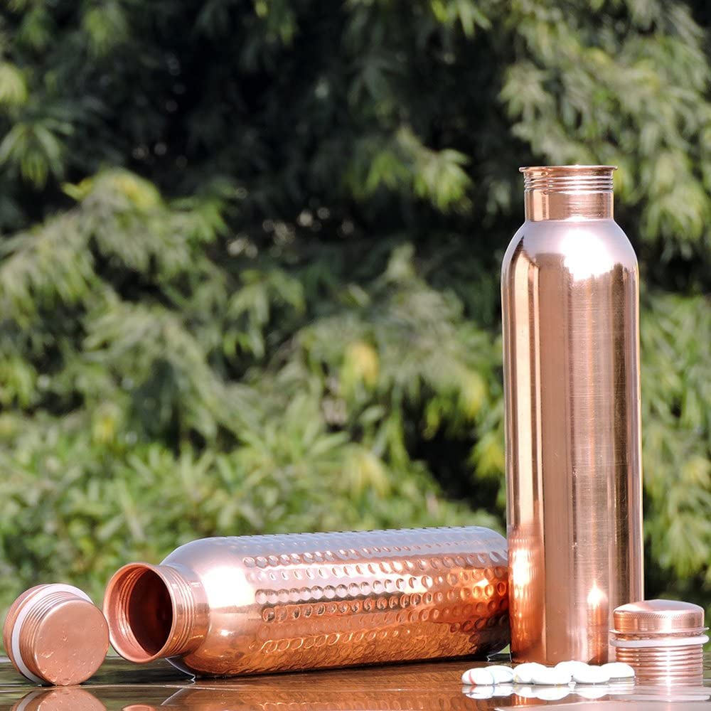 Healthgoodsau - Set of 2 Pure Copper Water Bottles 950Ml | Leak-Proof Ayurvedic Copper Water Bottle for Health Benefits | Joint-Less Copper Water Bottles image number 5