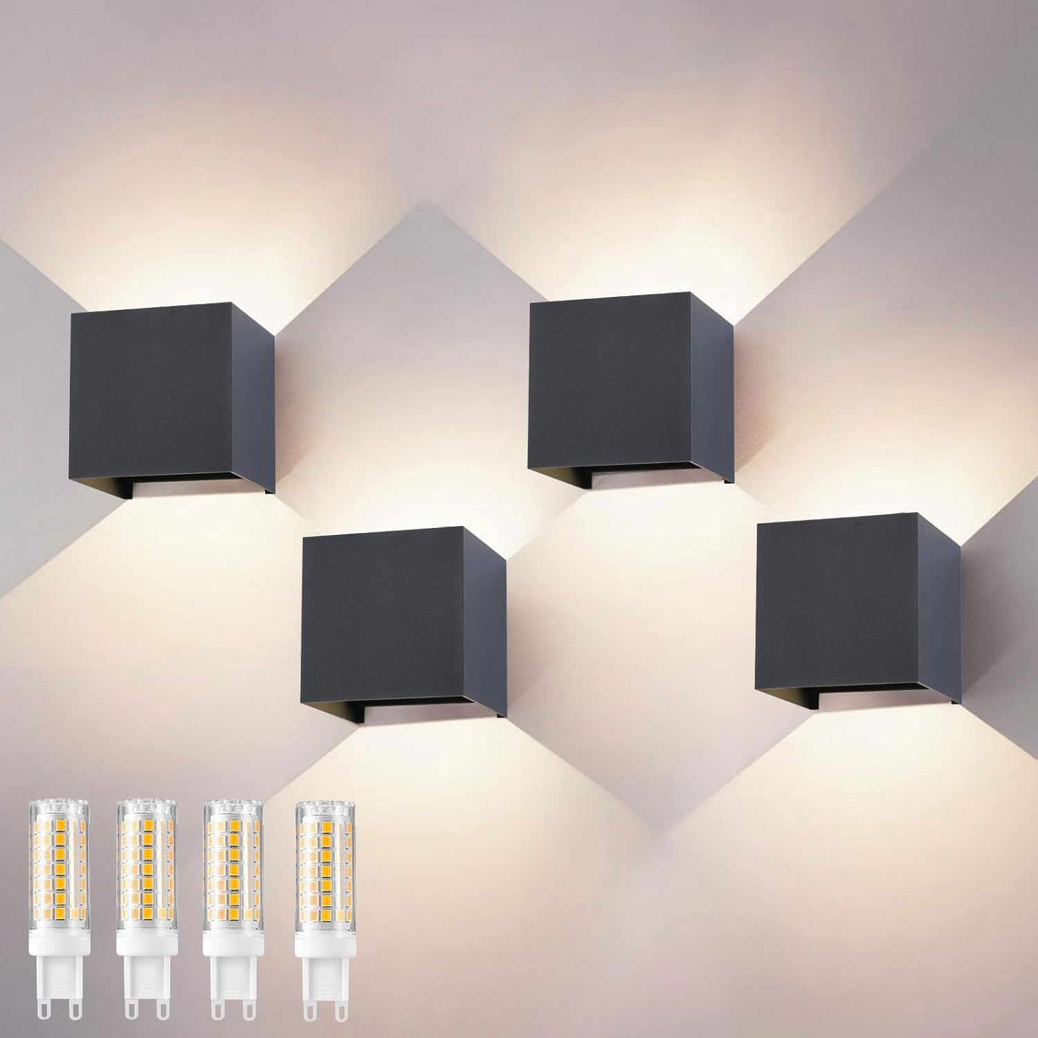 Wisdom Line 4-Piece Wall Light, LED G9 4000K 12W, IP65 Waterproof, Adjustable Angle 0-120&deg;, Anthracite for Indoor/Outdoor Garden Living Room Bedroom