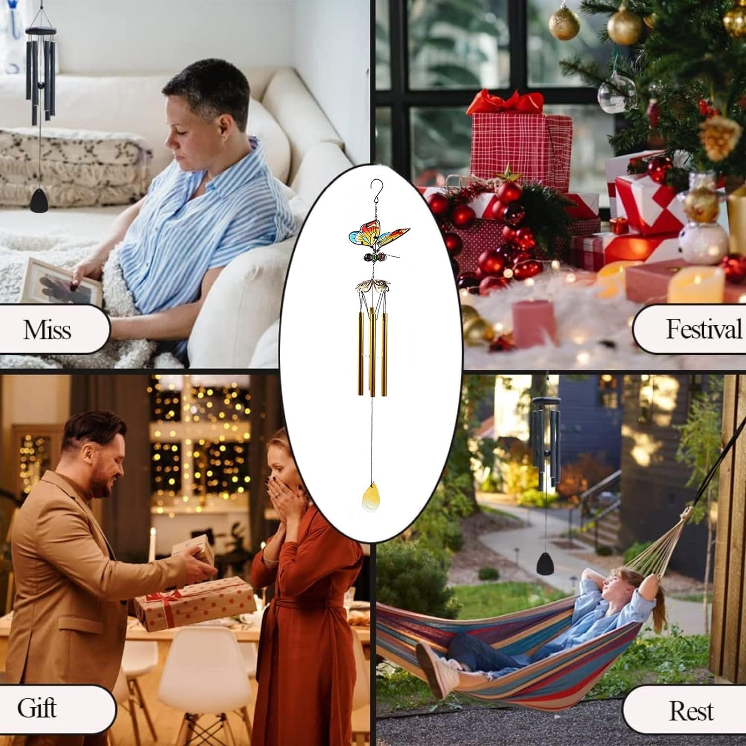 Butterfly Wind Chimes, 70Cm Iron Stained Glass Butterfly Wind Chimes Gifts for Mom Outdoor/Indoor Wind Chimes for Home, Garden, Window, Yard, Patio, Lawn Decoration (Yellow) image number 5