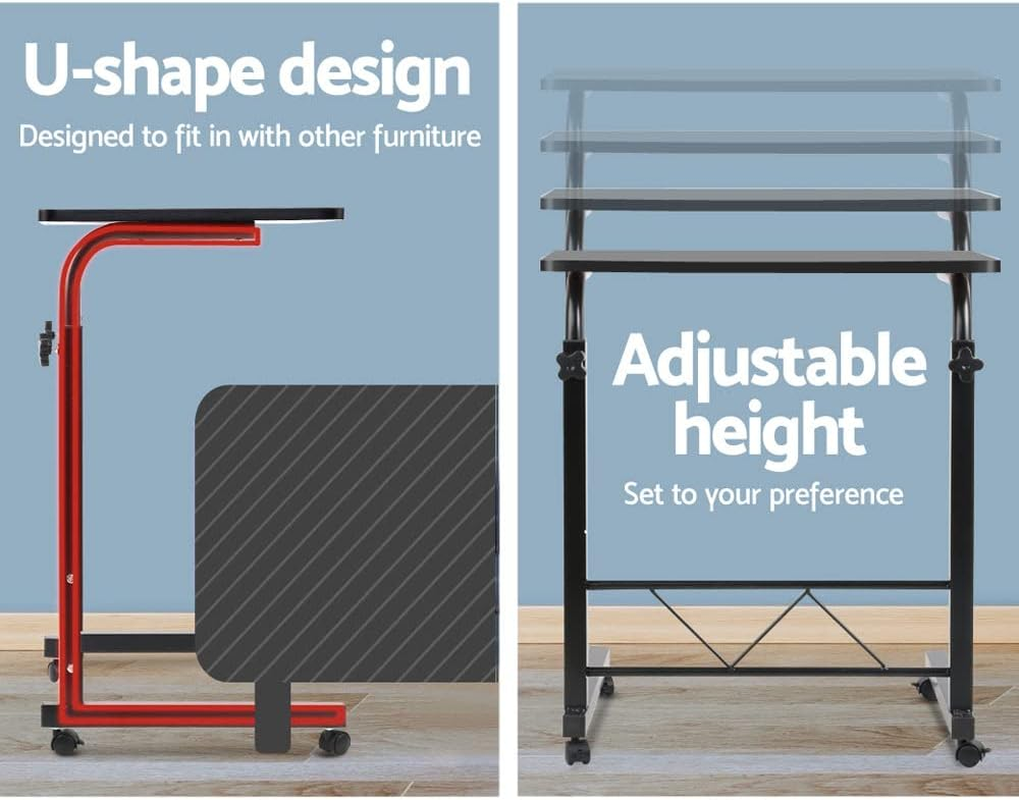 Artiss Laptop Table, Adjustable Stand Desk Desktop Computer Standing Study Desks Bed Side Tables Home Office Travel Studio Furniture, Portable Wooden 360&deg; Rotating Lockable Caster Wheels Black - Adjustable Desk 2 Black image number 7