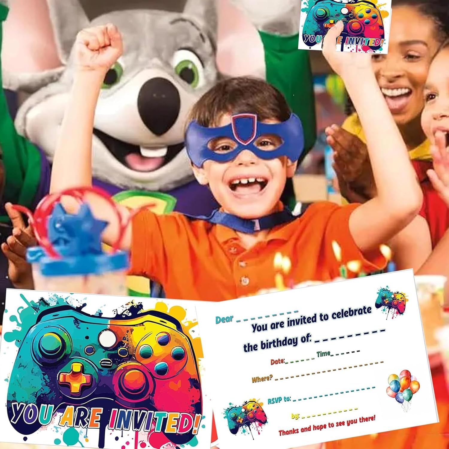 IKEEP 20Pcs Video Gaming Birthday Party Invitations - Video Game Theme Party Invitations, Decorations, Favors for Kids Boys Girls Brother Son Nephew Gaming Party Decoration image number 4