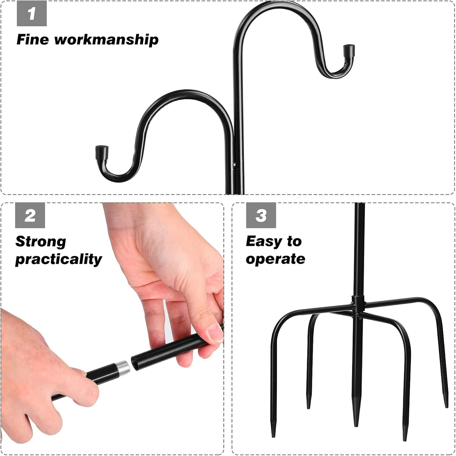 Shepherd Hook Decorative Hanging Hooks Heavy Duty Brackets Shepherds Hook for Bird Plants Racks Solar Lights Outdoor Decorative Lantern Hooks Outdoor Small Clothing Stainless Steel image number 5