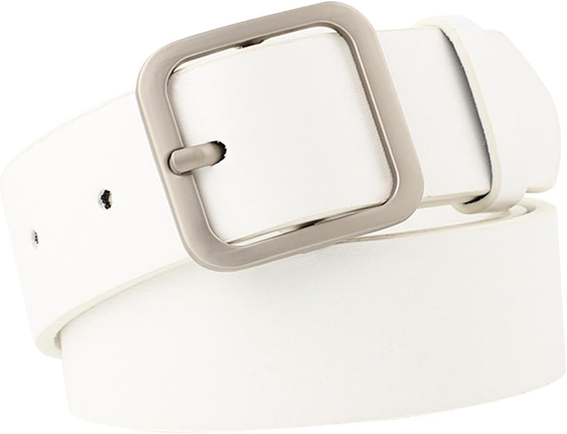 Vseutiac PU Leather Belt Women Single Prong Square Buckle 1.3" Fashion Wide Decorative Belt Female Waist Belt For image number 5