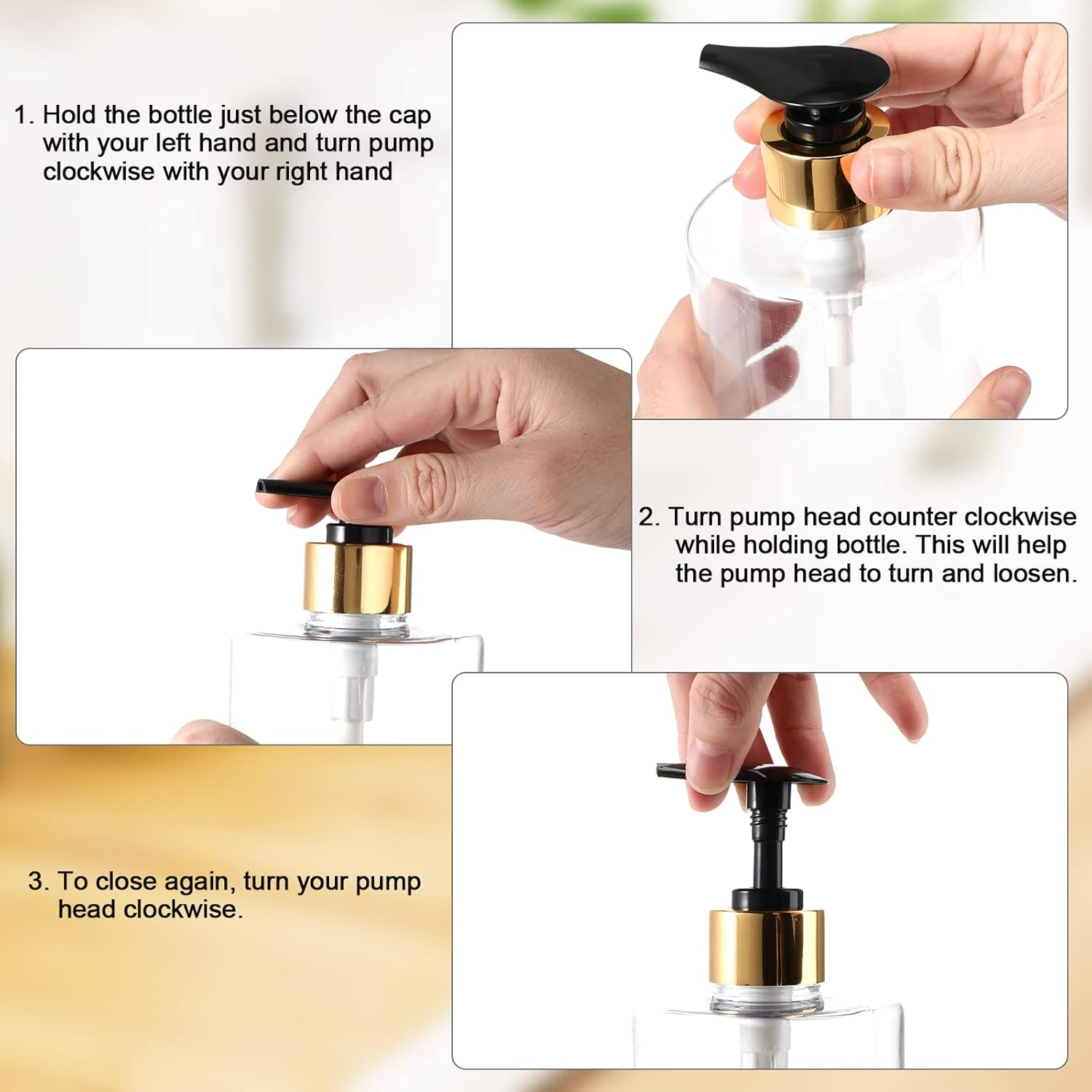 3 Pieces 16Oz Pump Bottle Set Shampoo and Conditioner Bottle Plastic Refillable Soap Dispenser Shower Dispenser with 6 Label Sticker for Lotion Body Massage (Gold and White) - 25,Silver image number 3