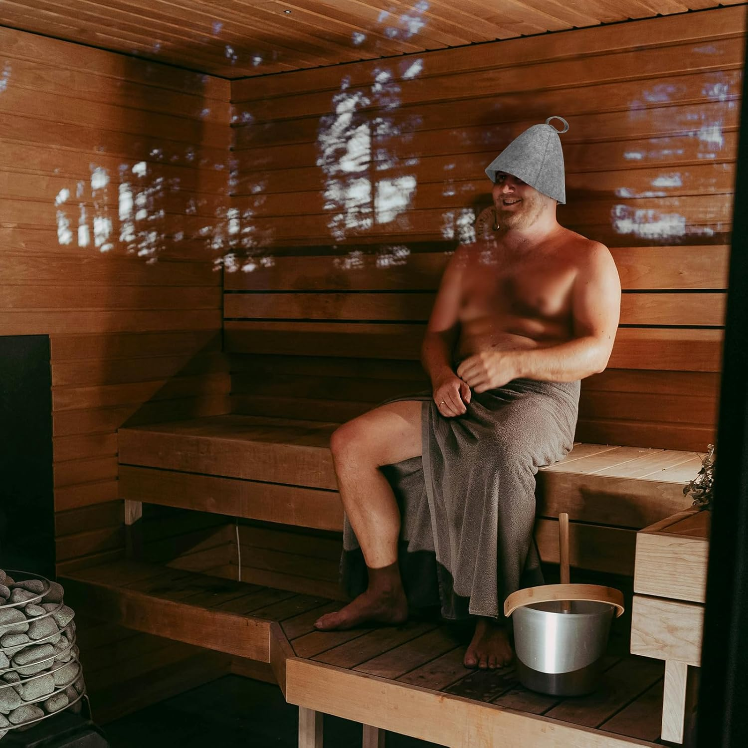 Lasuroa 2Pcs Sauna Hats & 2Pcs Sauna Mats, High Absorbent Premium Felt Sauna Set Sauna Hat and Sauna Cushion Practical Steam Bath Sauna Accessories for Women and Men(Gray) image number 5