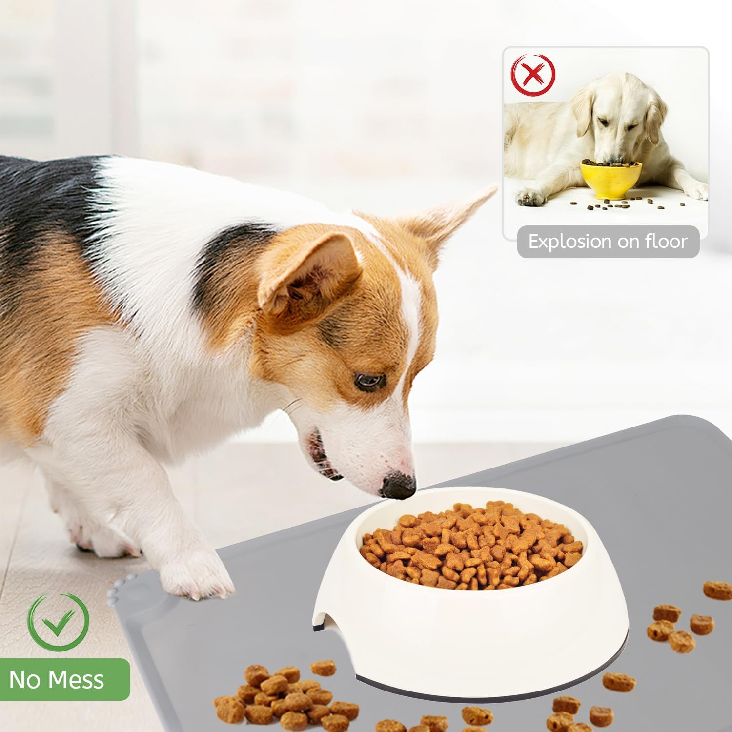 Bowl Mat for Dogs, Cats, 2 Pieces, Silicone, Waterproof, Dog and Cat Pet Feeding Mat, Non-Slip Pet Bowl Mat, Pet Feeding Mat for Dogs and Cats, 48 X 30 Cm image number 6