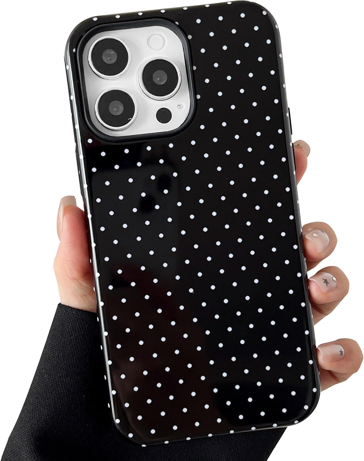 TQLGY for Iphone 14 Pro Case, Cute Polka Dot Phone Case Shockproof Slim Soft TPU and Hard PC Protective Cover for Women Girls, Black