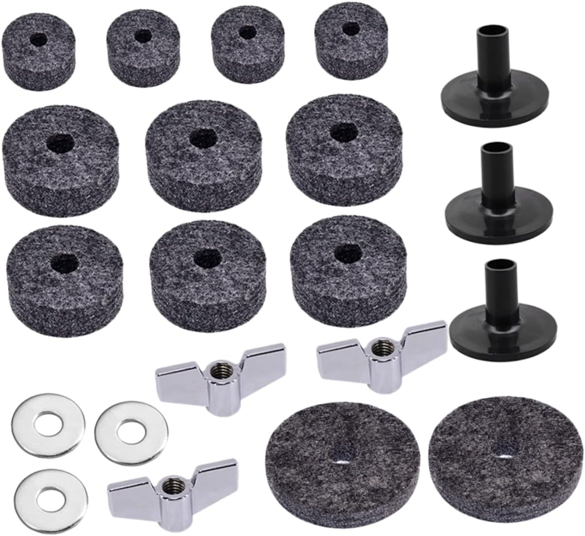 WESIEVYA 1 Set Drum Felt Pad Drum Practice Pad Kit Cymbal Cleaner Quick Release Cymbal Nut Hi Hat Clutch Buffing Polishing Wheel Drummer Performance Supply Grey Metal image number 6