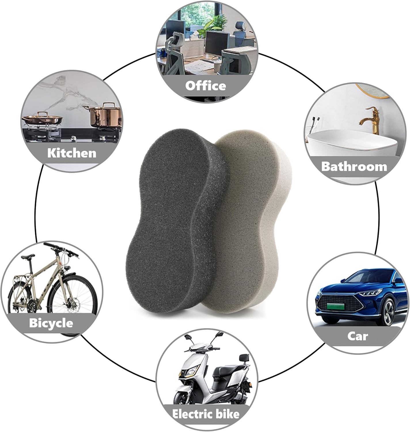 2 Pack Car Wash Sponge Large Bone Shape High Absorbency Porous Foam Cleaning Sponges Scratch Free Wash Pad for Auto Boat Caravan Truck Ute Kitchen Bathroom Household Cleaning Black & Grey image number 6