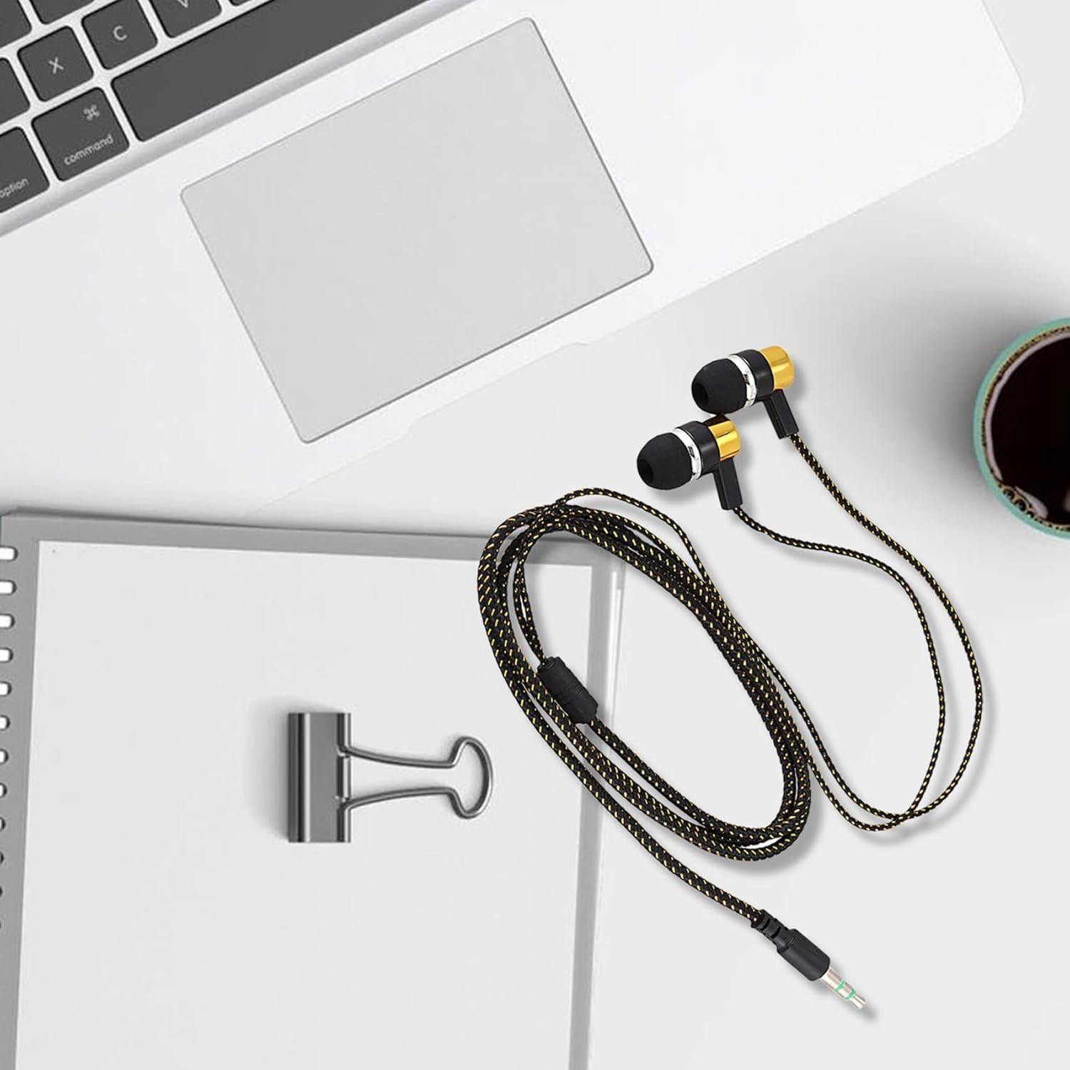 Kaifucy 4Pcs 1.1M Reflective Fiber Cloth Line Noise Isolating Stereo In-Ear Earphone Headphones with 3.5 Mm Jack Standard Golden