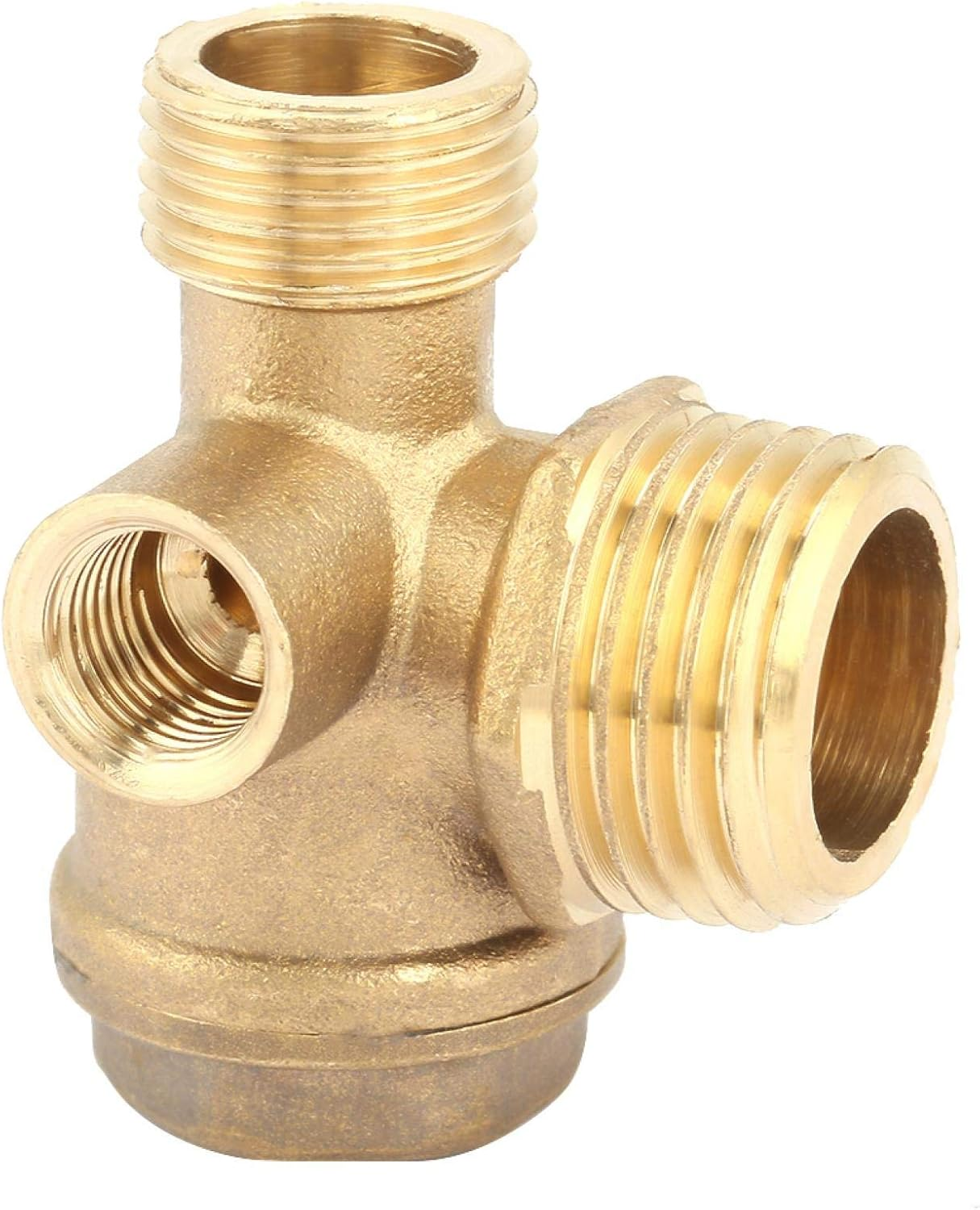 Air Compressor Check Valve, Check Valve Spare Parts Tube 3 Port Brass Male Threaded Tube Connector Tool 90 Degree Right Air Compressor Parts 3 Way T Piece Pipe Connection Tools image number 2
