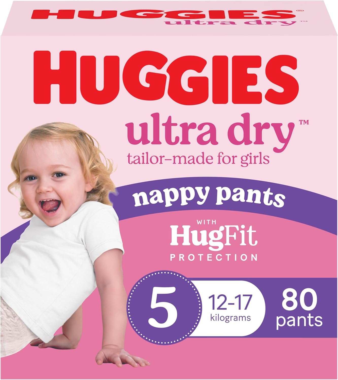 Huggies Ultra Dry Nappy Pants Girls Size 5 (12-17Kg) 80 Count - Packaging May Vary image number 2