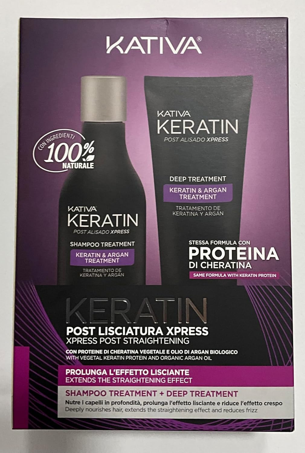 KATIVA Keratin Post Alisado Xpress Shampoo Treatment + Deep Treatment - Post Kit with Keratin Shampoo 250 Ml + 200 Ml Mask with Vegetable Keratin and Argan Oil image number 1