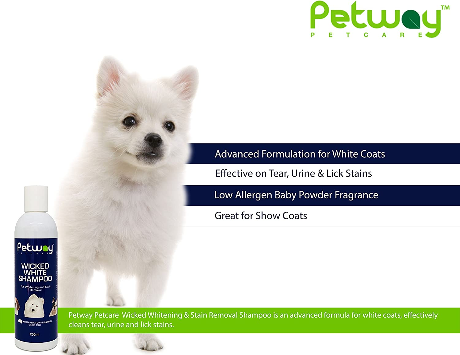 Petway Petcare Wicked White Whitening and Stain Removal Shampoo for Dogs with White Coat, Deep Cleanse to the Coat and Skin, Free of Phosphates and Parabens, Ph Balanced, Dog Shampoo Removes Stains, Dirt and Odor, 250Ml image number 2