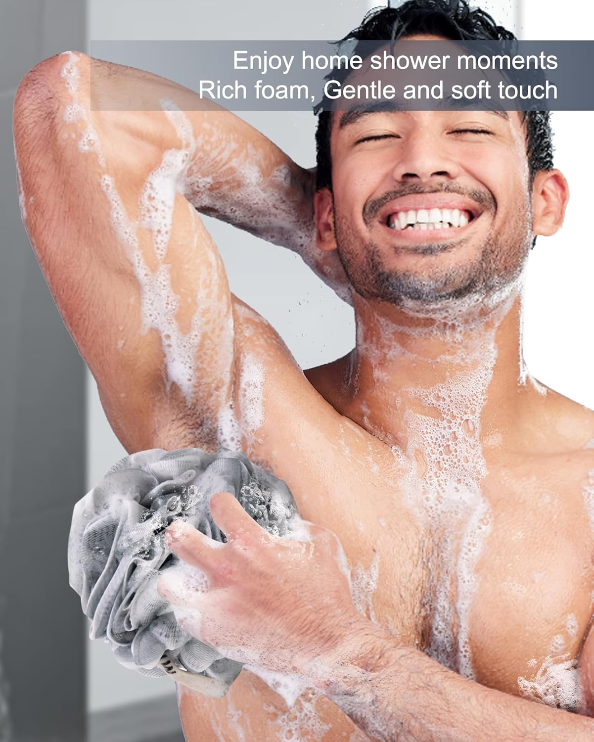 MTDLYICE XXL Large Loofah 100G 4 Pack, Soft Mesh Shower Loofah for Men, Body Scrub, Blue Gray image number 6