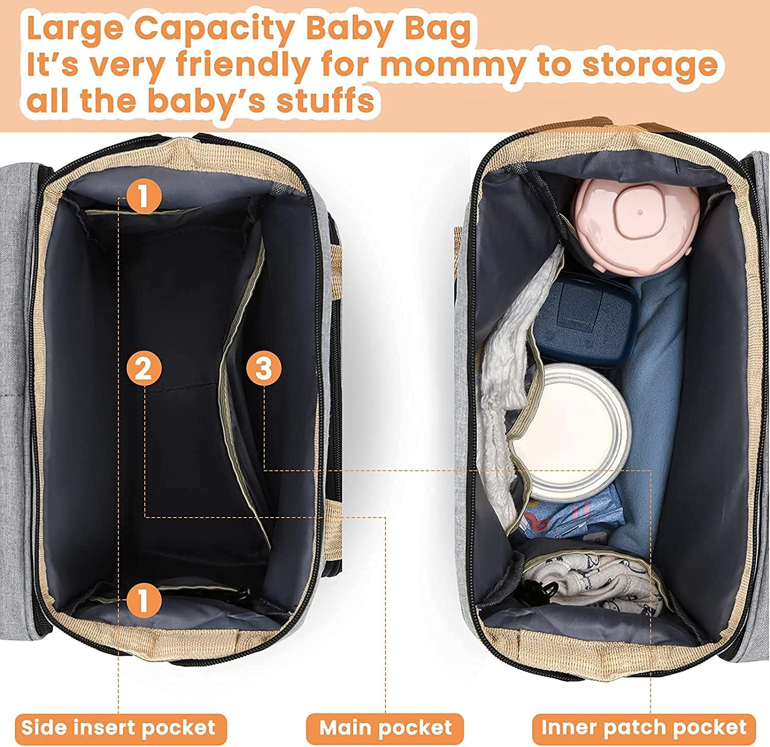 Fashionable Mommy Bag Folding Baby Bed Mother Large Capacity Portable Milk Bottle Diaper Double Shoulder Mom'S Bag image number 6