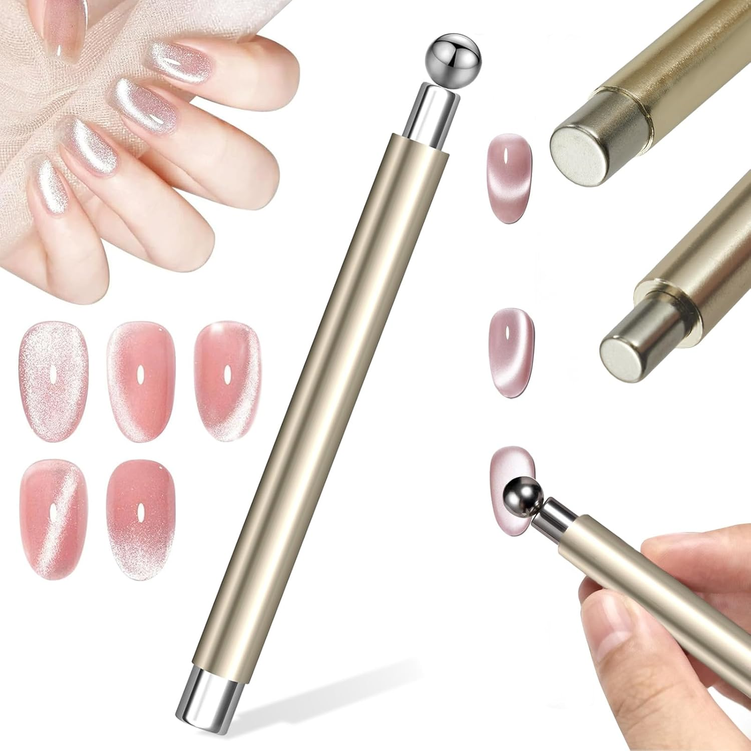 DANNEASY Cat Eye Magnet for Nails, 3 in 1 Cat Eye Nail Magnet Gel Magnetic Nail Polish Design Tool Multifunctional Manicure Tools for DIY Home & Salon - Gold image number 5