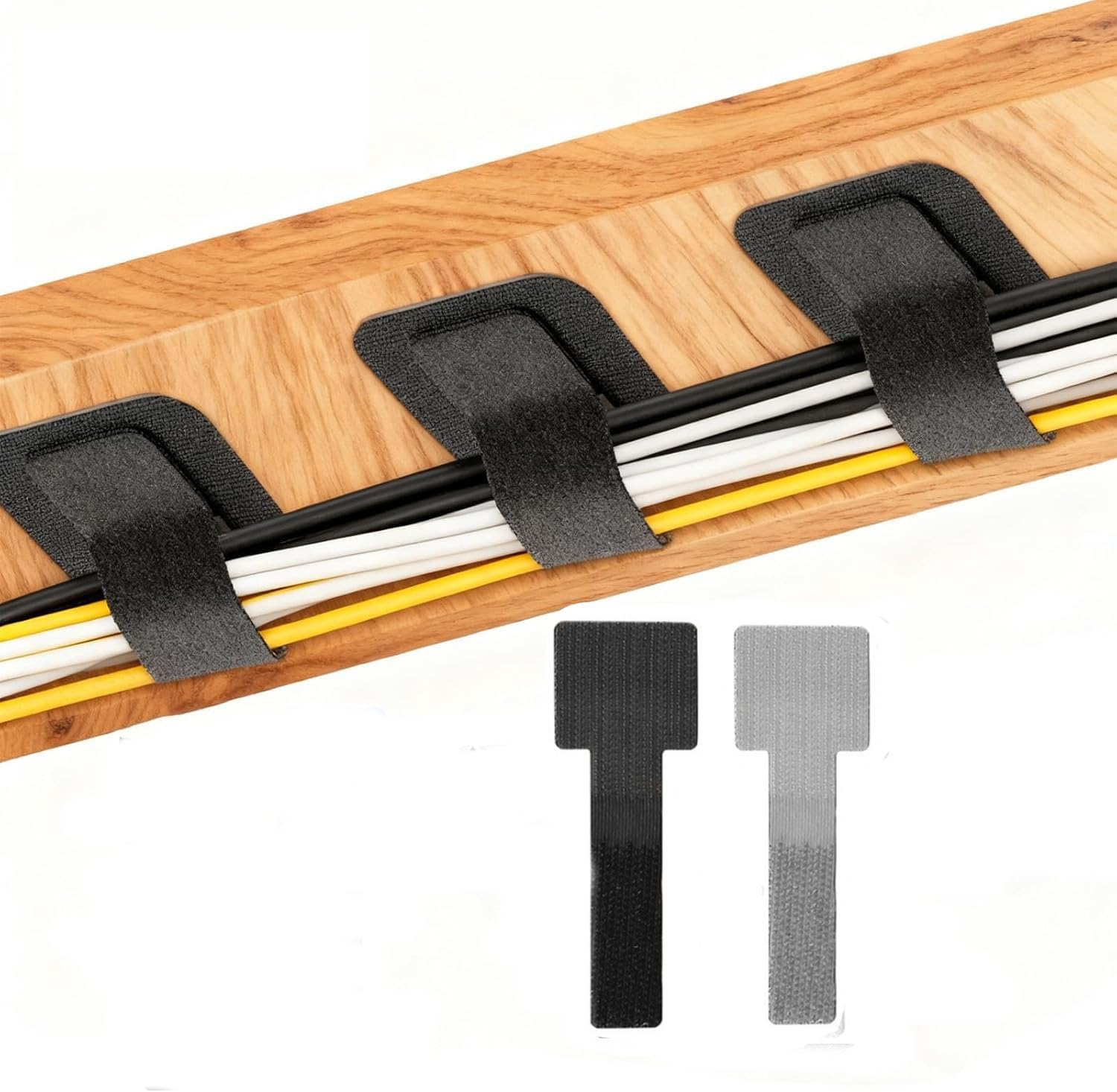 WADY 60 Pcs Hook and Loop Velcro Cable Ties - Reusable Cable Ties Strong Adhesive Cord Organizers for Desk/Home/ - No Residue Heavy Duty Cable Management Straps, Electrical and Wiring (White+Black)