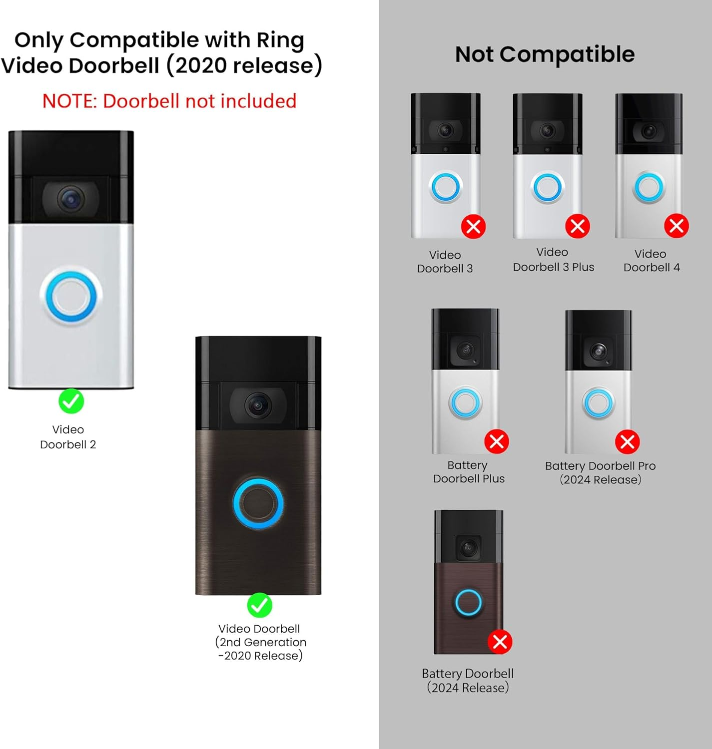 No-Drill Adhesive Doorbell Mount for Ring Video Doorbell (2Nd Generation - 2020 Release), Camera Doorbell Door Mounting Holder Bracket Accessories for Apartments Office Houses (1 Pack) image number 4