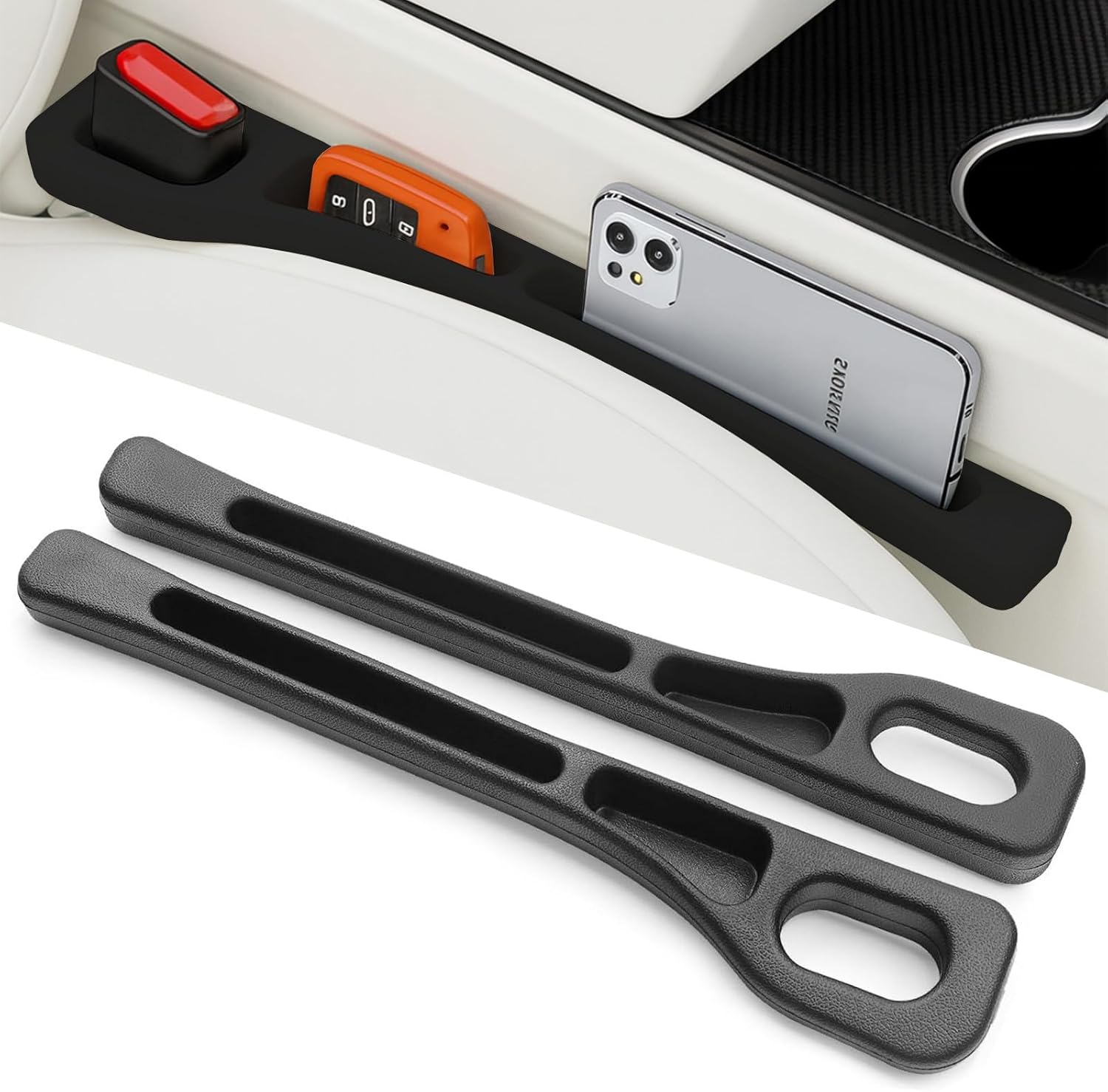 2PCS Car Seat Gap Filler and Organiser &ndash; Interior Car Accessories with Storage Box, Anti-Drop Crevice Filler for Phones, Keys, Wallets &ndash; Universal Fit for Cars, Suvs, Trucks (Black) image number 3