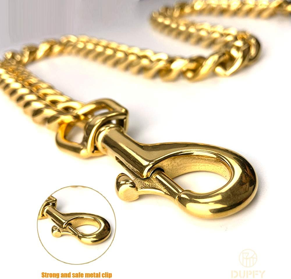 Gold Chain Leash for Large Dogs Metal Chew Proof 19 Mm Heavy Duty Fully Welded Stainless Steel Pet Leash Chain with Leather Padded Handle image number 2