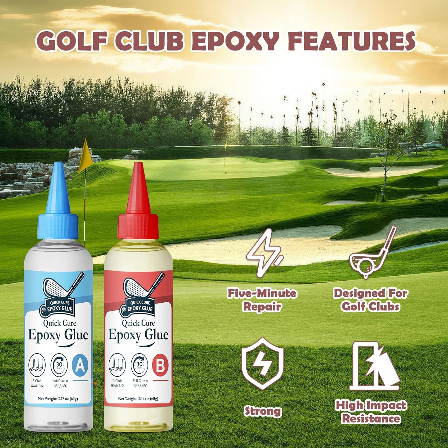 Quickly Cure Golf Club Epoxy 4.23Oz, Quick Cure Transparent Durable Golf Glue, Golf Shaft Epoxy Used to Repair All Clubs, Heads, Drivers, Putters and Irons