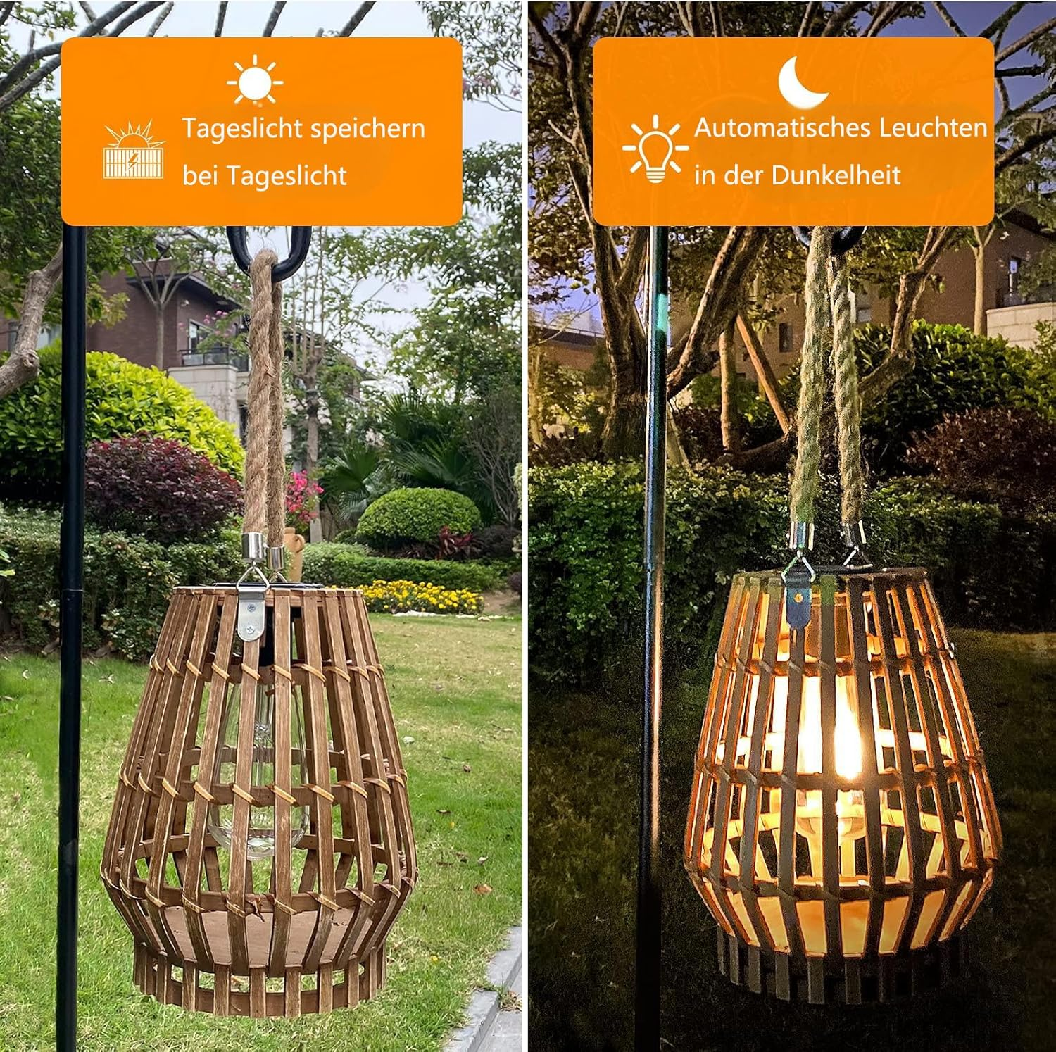 Pearlstar Solar Lanterns for Outdoors, Hanging Bamboo Solar Light, Waterproof, Solar Lights for Outdoor Garden Decoration, Balcony, Patio, Courtyard image number 2