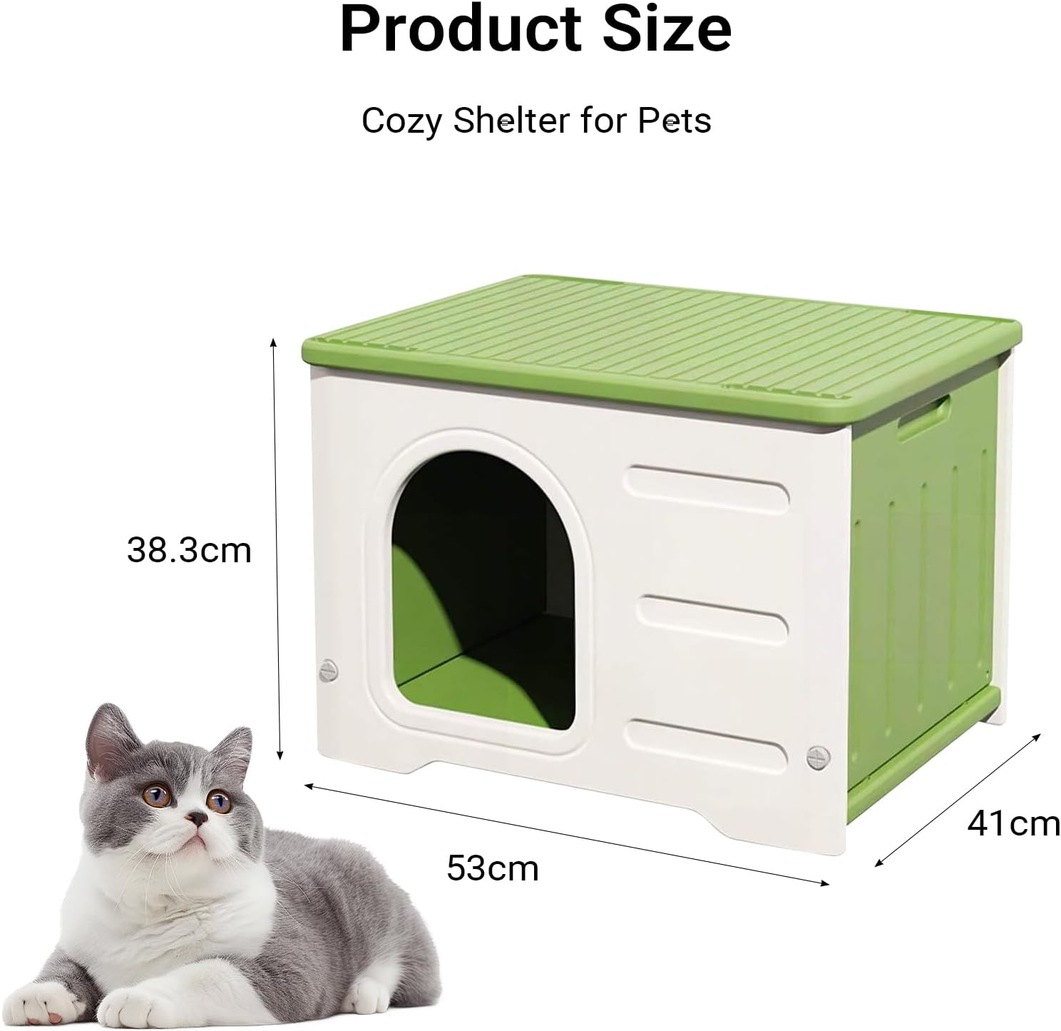 UPET Outdoor Cat House Weatherproof - Stray Cat Shelter with Cushion, Insulated Waterproof Cat Houses for Outdoor Cats, Stackable Elevated Feral Cat Shelter for Indoor/Outdoor Use image number 5