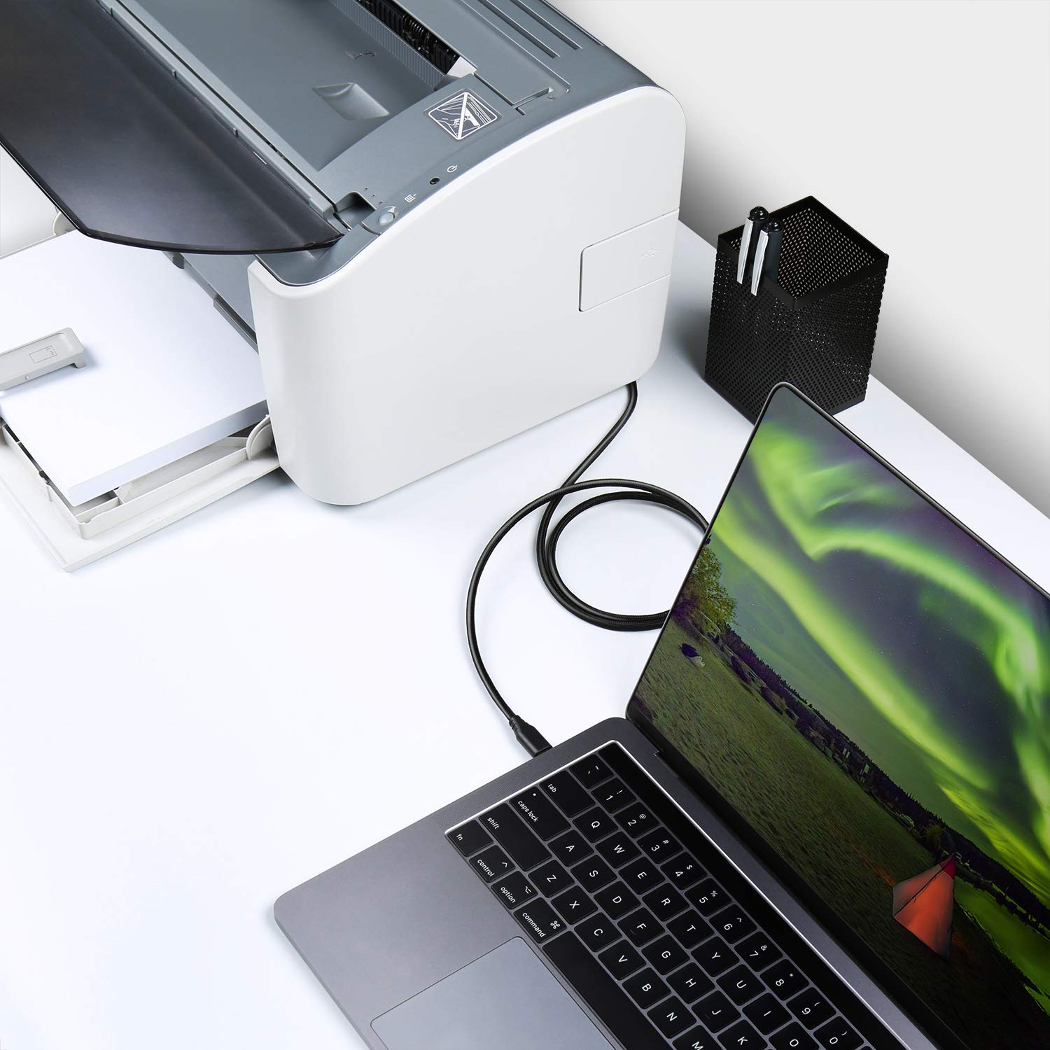 Fasgear Type C to USB B 3.0 Cable 1 Pack 3Ft/1M Nylon Braided USB C Male to Type B Male Cord (Black) image number 5