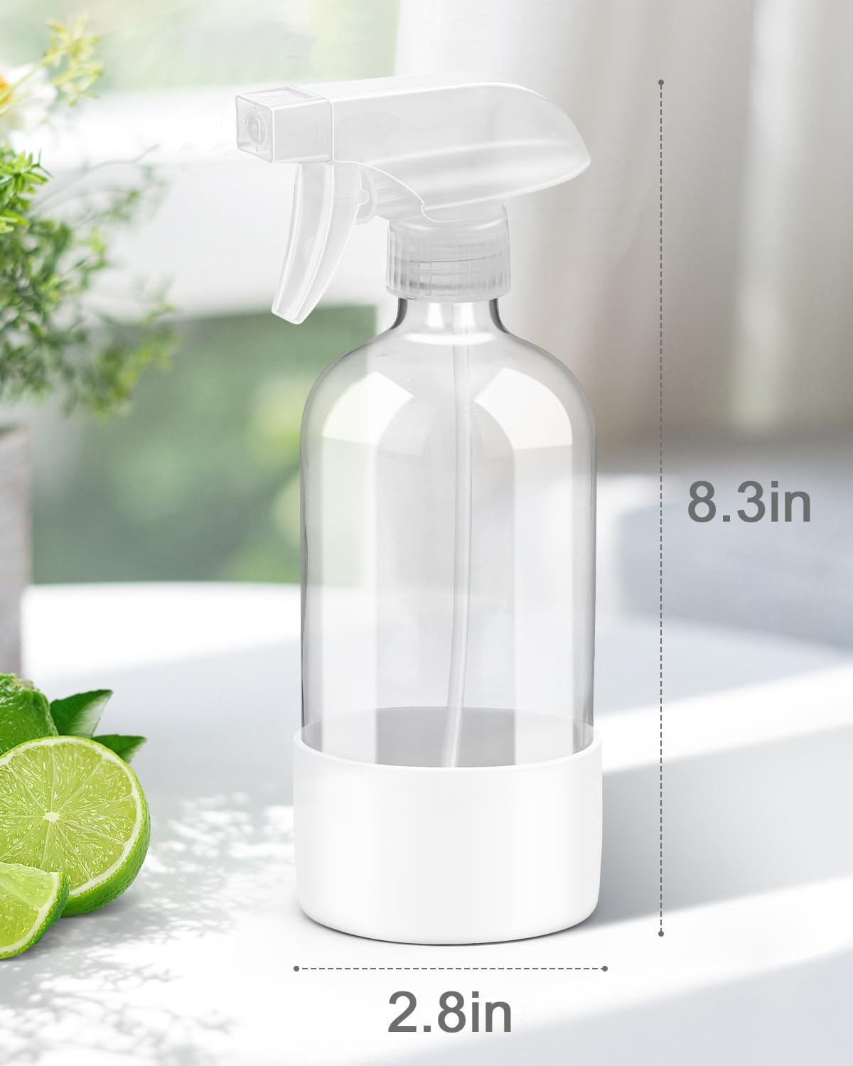 Roinisor Glass Spray Bottles with Silicone Sleeve Protection, Empty 16OZ Reusable Spray Bottles, Refillable Containers with Spray Nozzles for Cleaning Solutions, Plants and Essential Oils 1 Pack White image number 3
