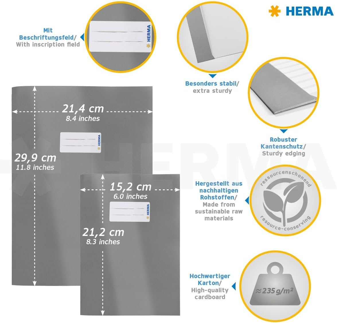 HERMA Cardboard Exercise Book Cover A4, with Inscription Field, Made of Extra-Strong Cardboard, Slip on Cover Jackets for School, Pink