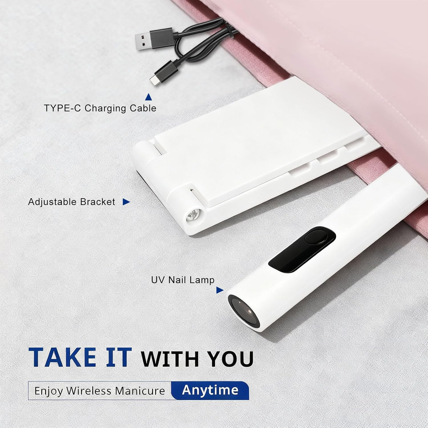 UOEPOWA Handheld UV Light for Gel Nails with Stand, Rechargeable Mini Portable Cordless Nail Lamp with LCD Display, Eye-Protective Cover, Flash Curing for Glue image number 4