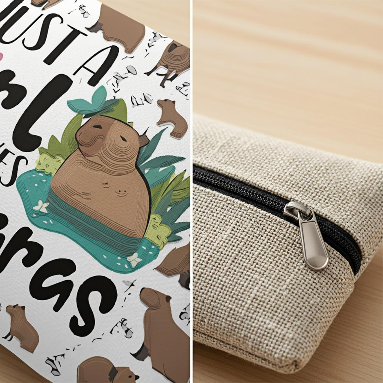 MOLIMOLI Capybara Make-Up Bag, 3D Print Design, 25 X 17 X 6 Cm, Canvas Toiletry Bag, Portable for Travel and Everyday Use image number 6