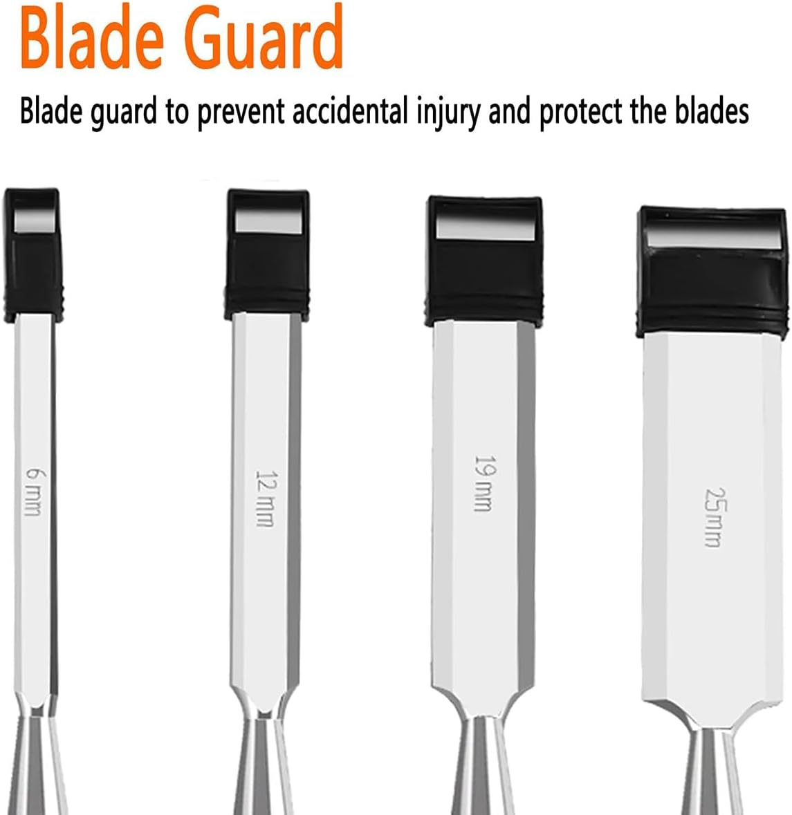 AIMALL Woodworking Chisel Set &ndash; Chrome-Vanadium Steel Blades, Rubber Handles, Flat Edge, 6-Piece Manual Woodworking Tools image number 3